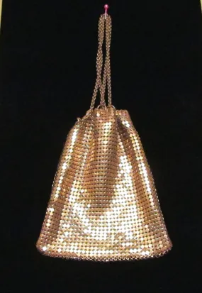 1930s Gold Mesh Coin Purse Art Deco Change Purse Vintage Drawstring Bag