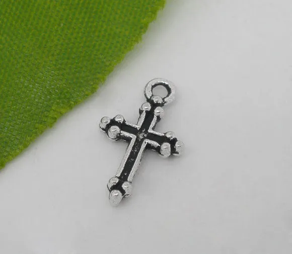 AVBeads Cross Charms Mini Silver 15mm x 9mm Metal Charms 10pcs