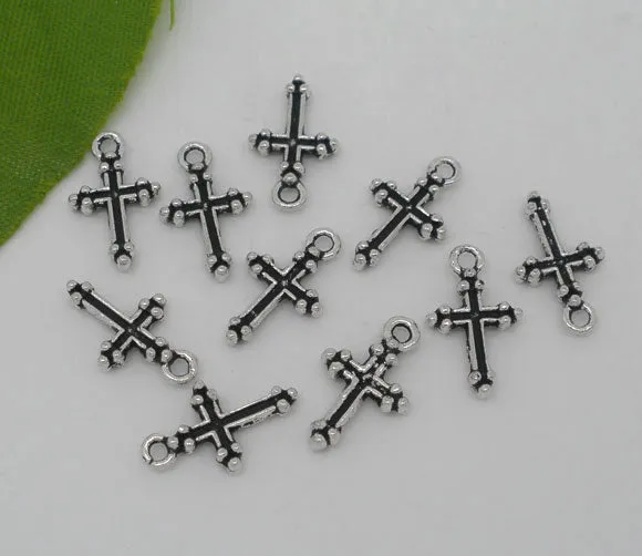 AVBeads Cross Charms Mini Silver 15mm x 9mm Metal Charms 10pcs