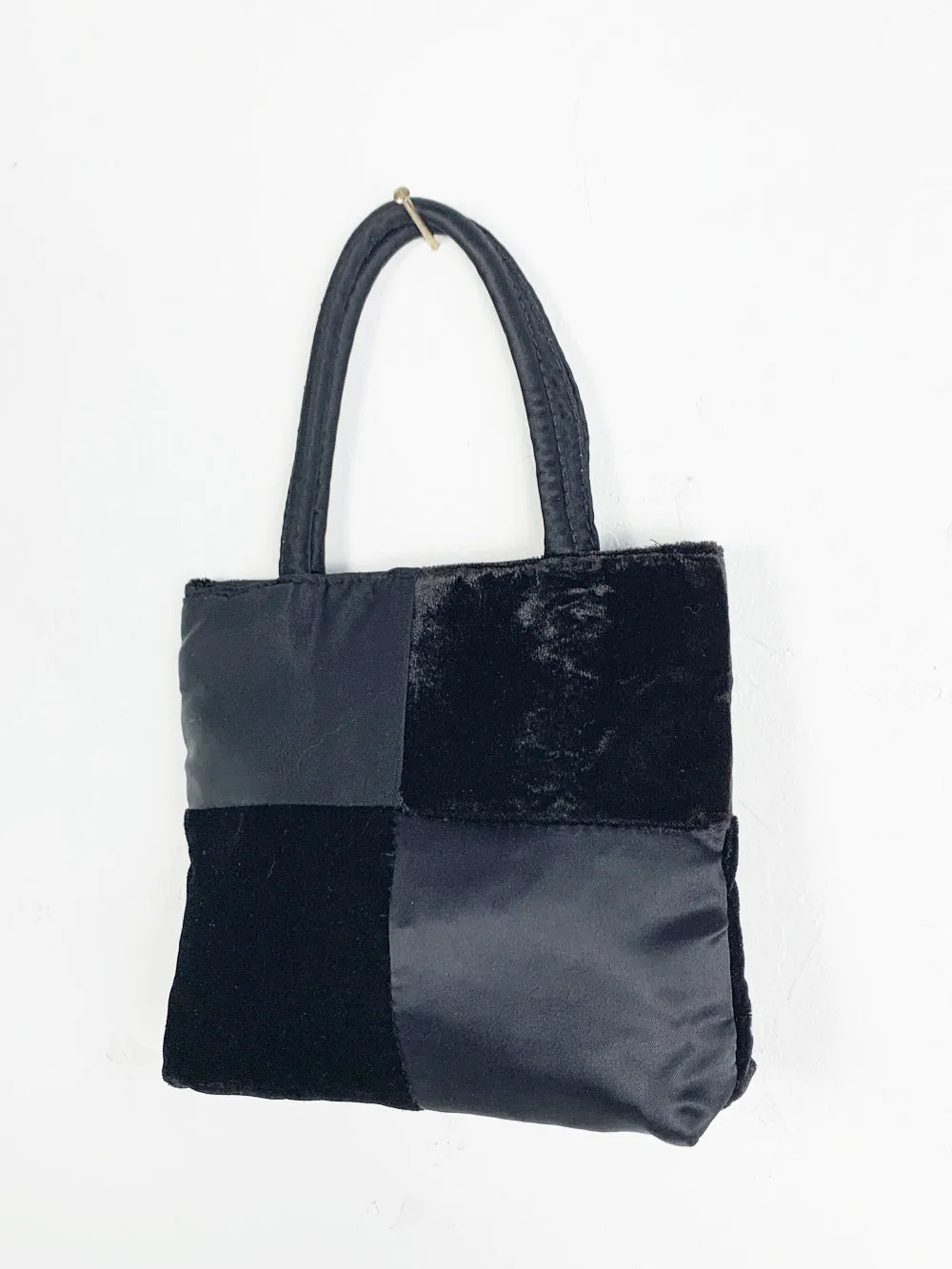 Black Satin and Velvet Checkered Mini Purse
