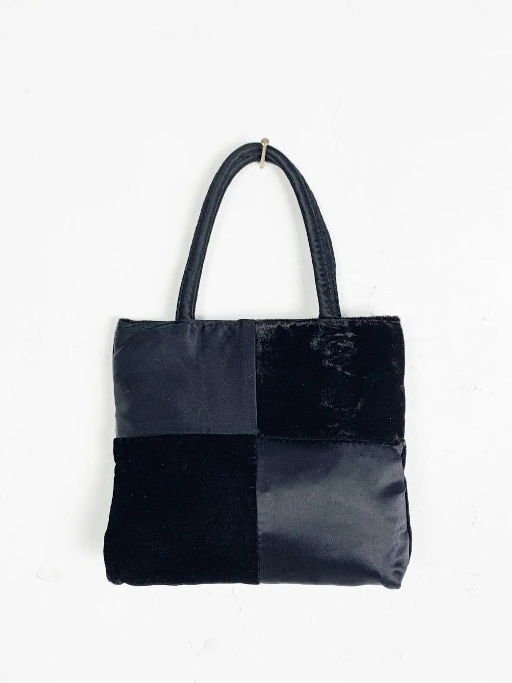 Black Satin and Velvet Checkered Mini Purse