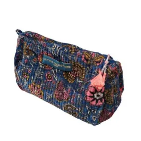 Block Print Indian Large Velvet Toiletries Bag Blue/Pink