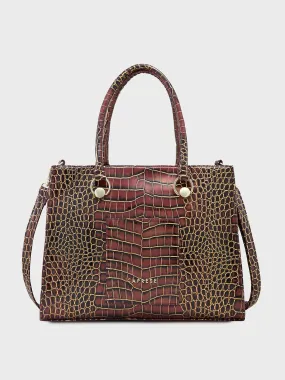 Caprese Miranda Tote Medium Croco Womens Office Handbag Burgundy