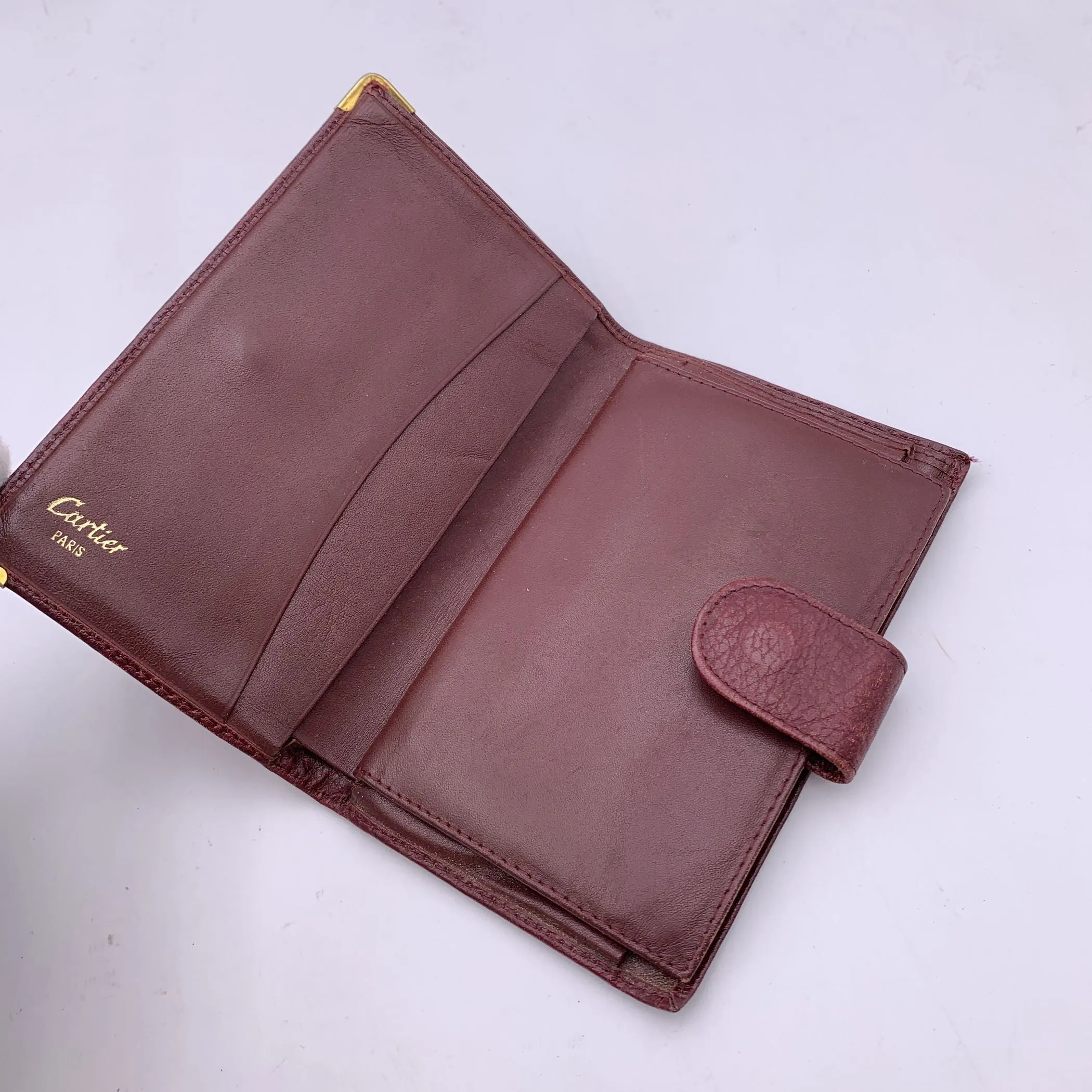 Cartier Vintage Burgundy Leather Bifold Wallet Coin Purse