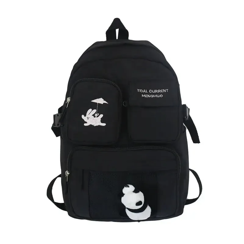 Cartoon Embroidery Waterproof Nylon Backpack for Teen Girls