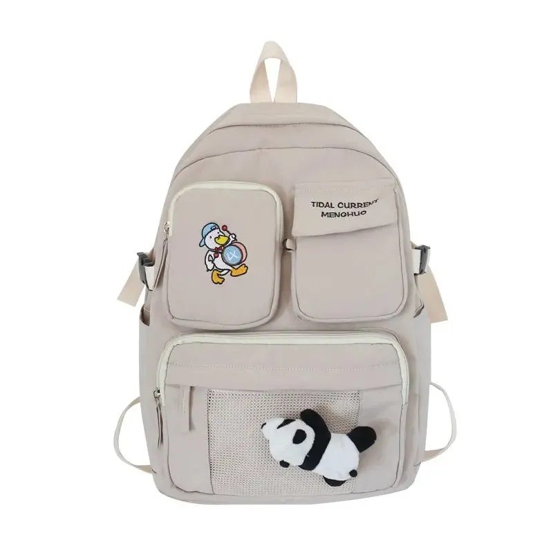 Cartoon Embroidery Waterproof Nylon Backpack for Teen Girls