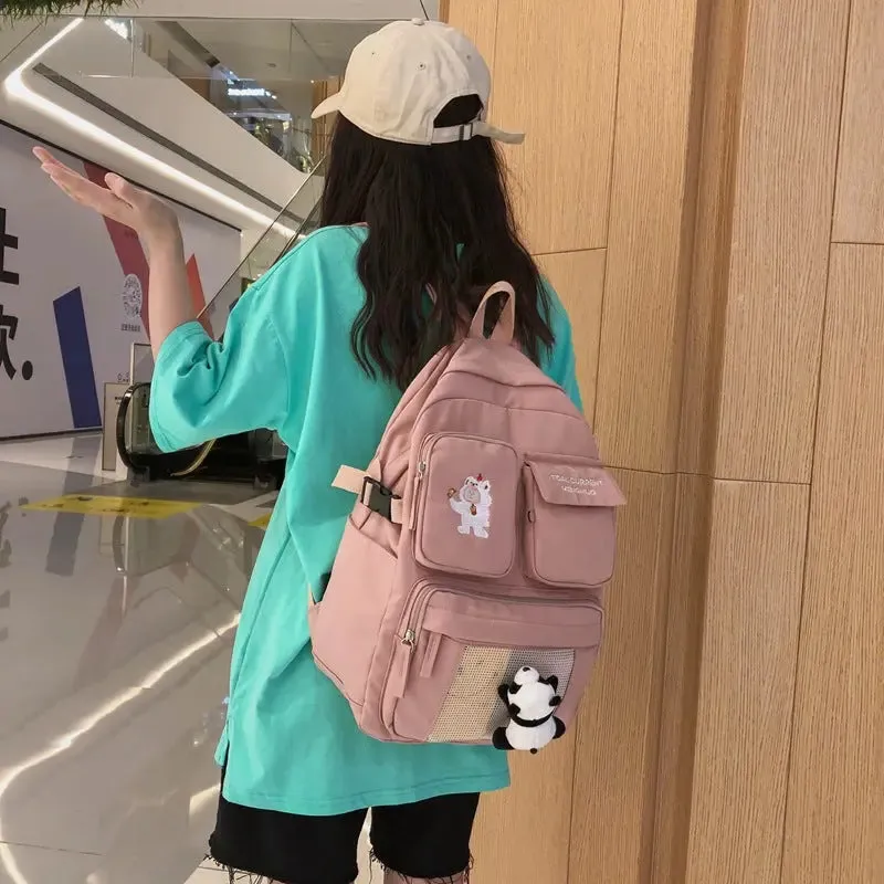 Cartoon Embroidery Waterproof Nylon Backpack for Teen Girls