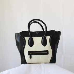 Celine White Python Leather Black Luggage Mini Tote Bag