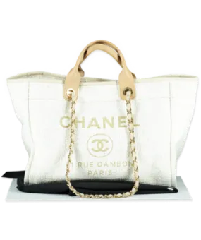 Chanel Cream Ivory Large Tweed Deauville Tote Bag