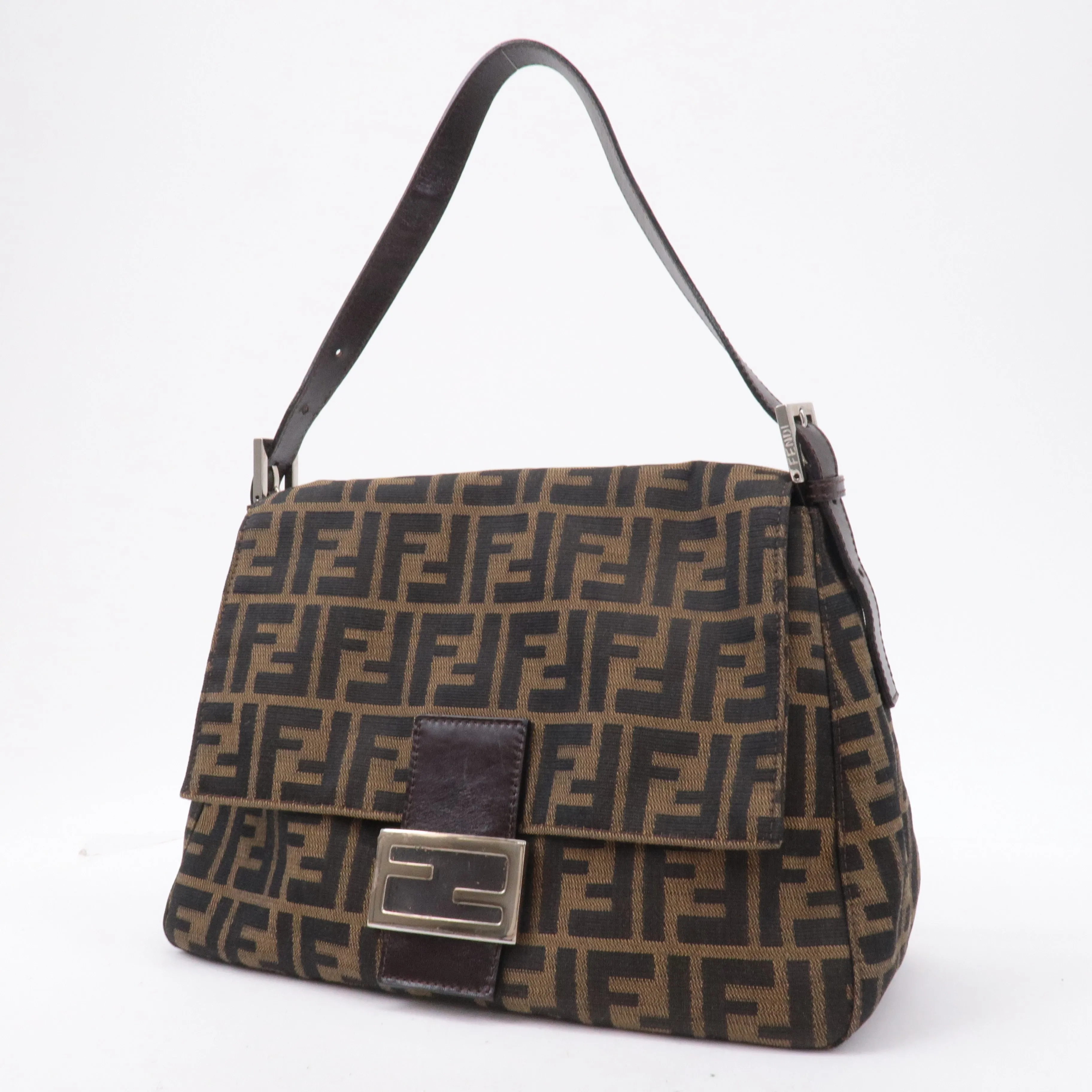 FENDI Mamma Baguette Zucca Canvas Leather Shoulder Bag 26325