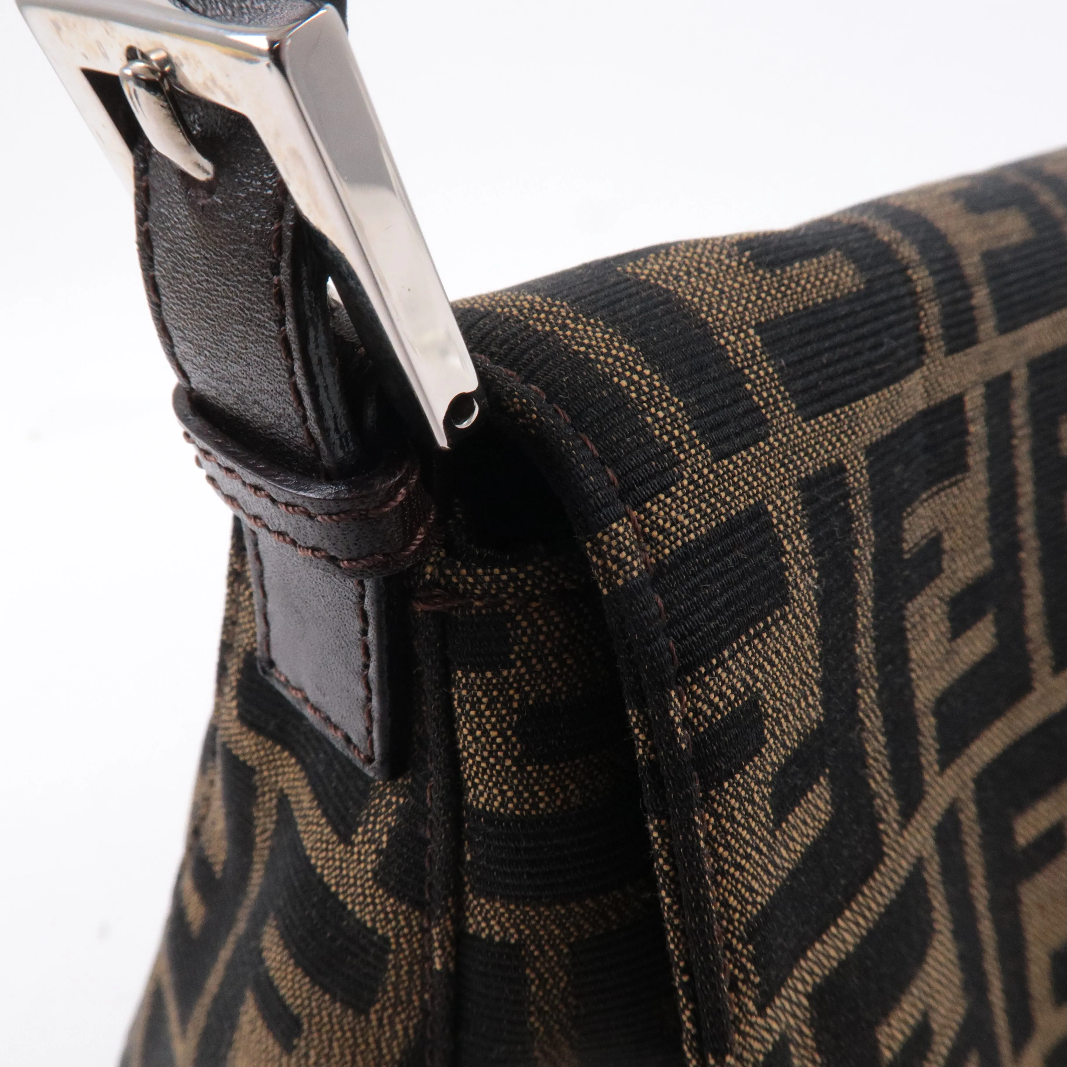 FENDI Mamma Baguette Zucca Canvas Leather Shoulder Bag 26325