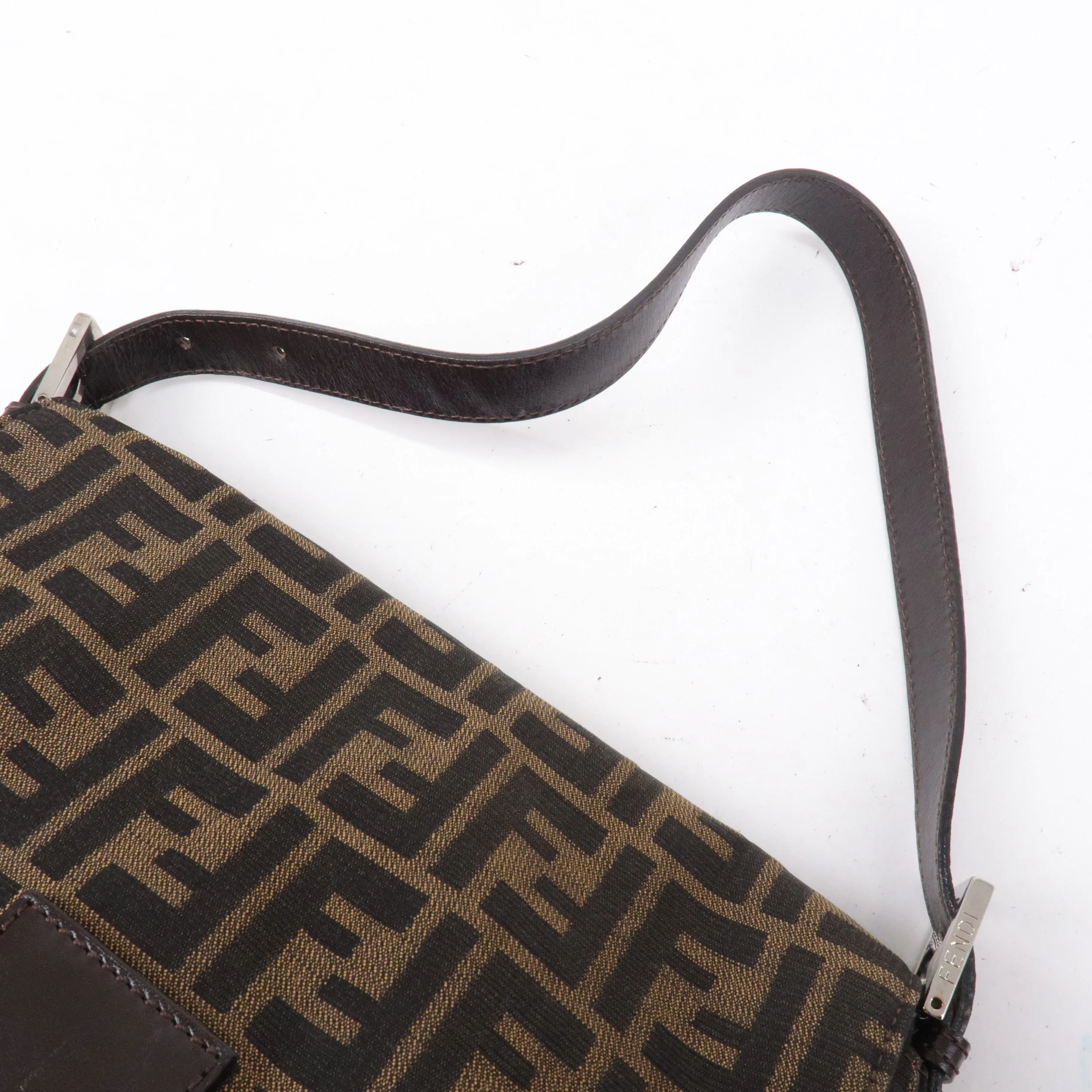FENDI Mamma Baguette Zucca Canvas Leather Shoulder Bag 26325