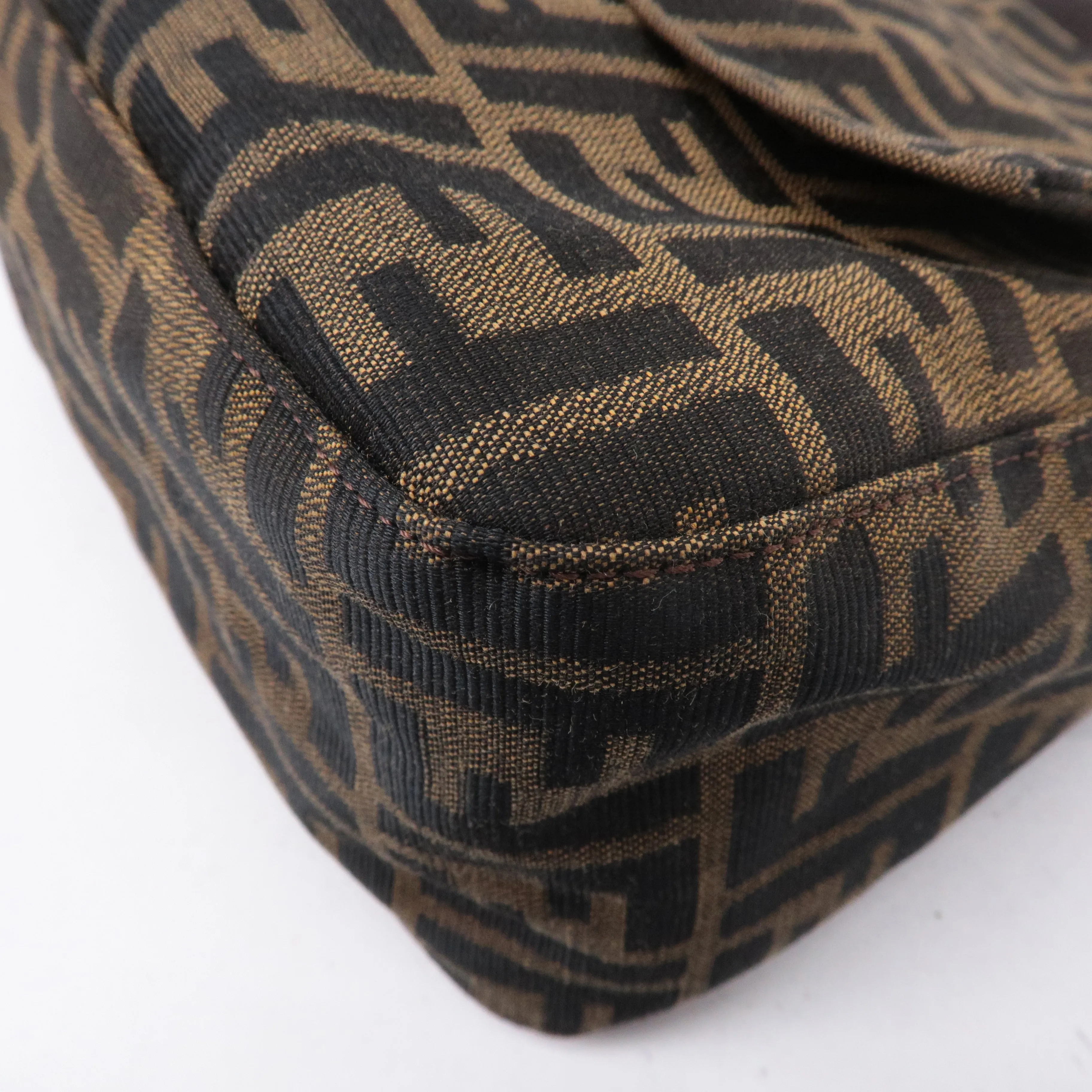 FENDI Mamma Baguette Zucca Canvas Leather Shoulder Bag 26325