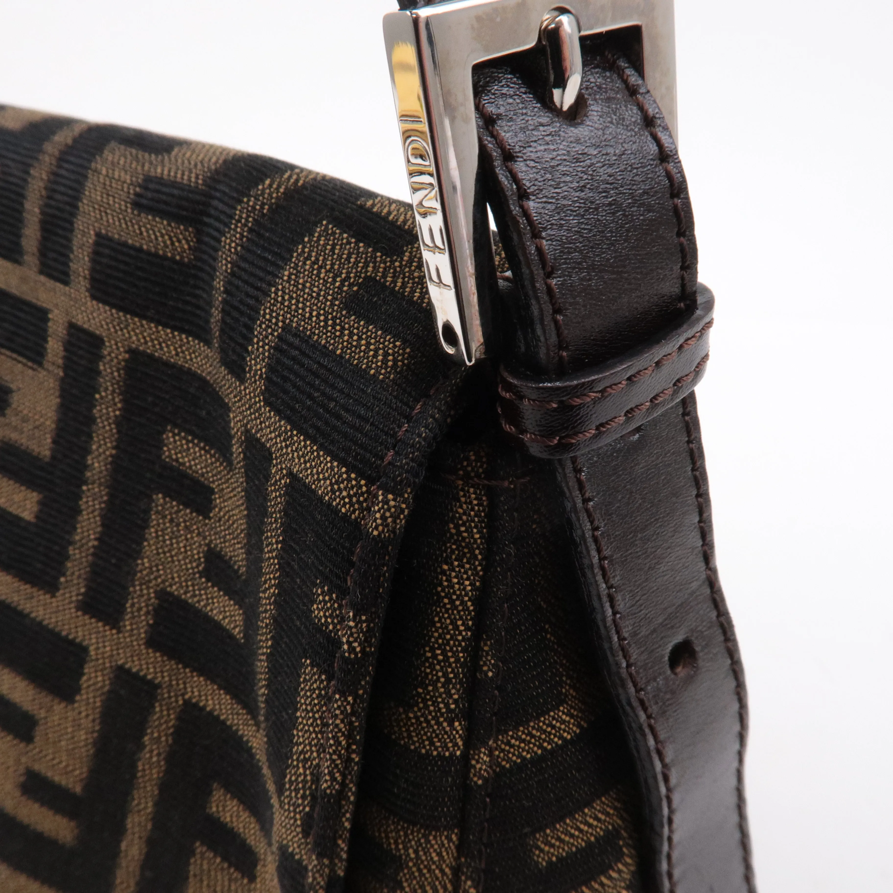 FENDI Mamma Baguette Zucca Canvas Leather Shoulder Bag 26325