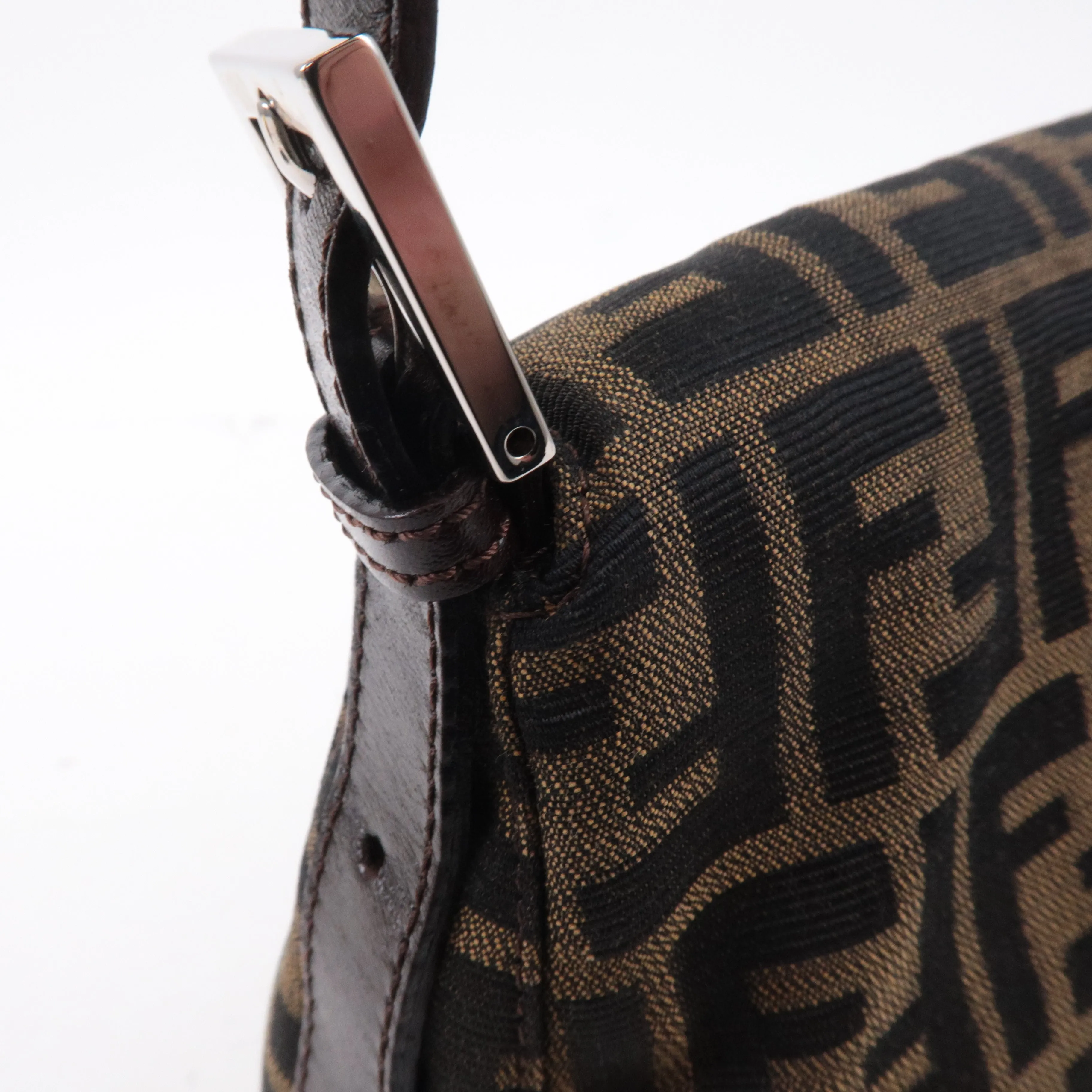 FENDI Mamma Baguette Zucca Canvas Leather Shoulder Bag 26325