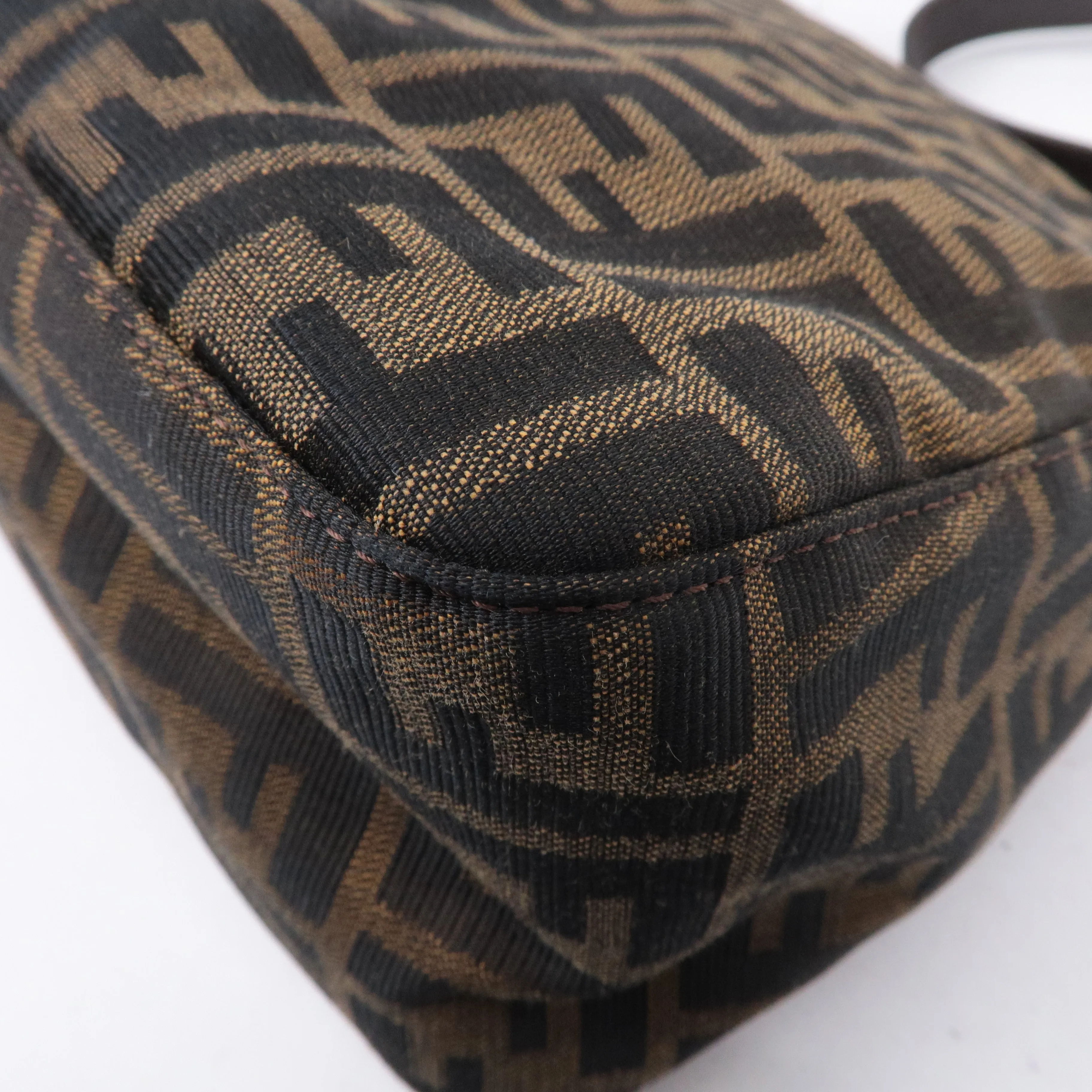 FENDI Mamma Baguette Zucca Canvas Leather Shoulder Bag 26325