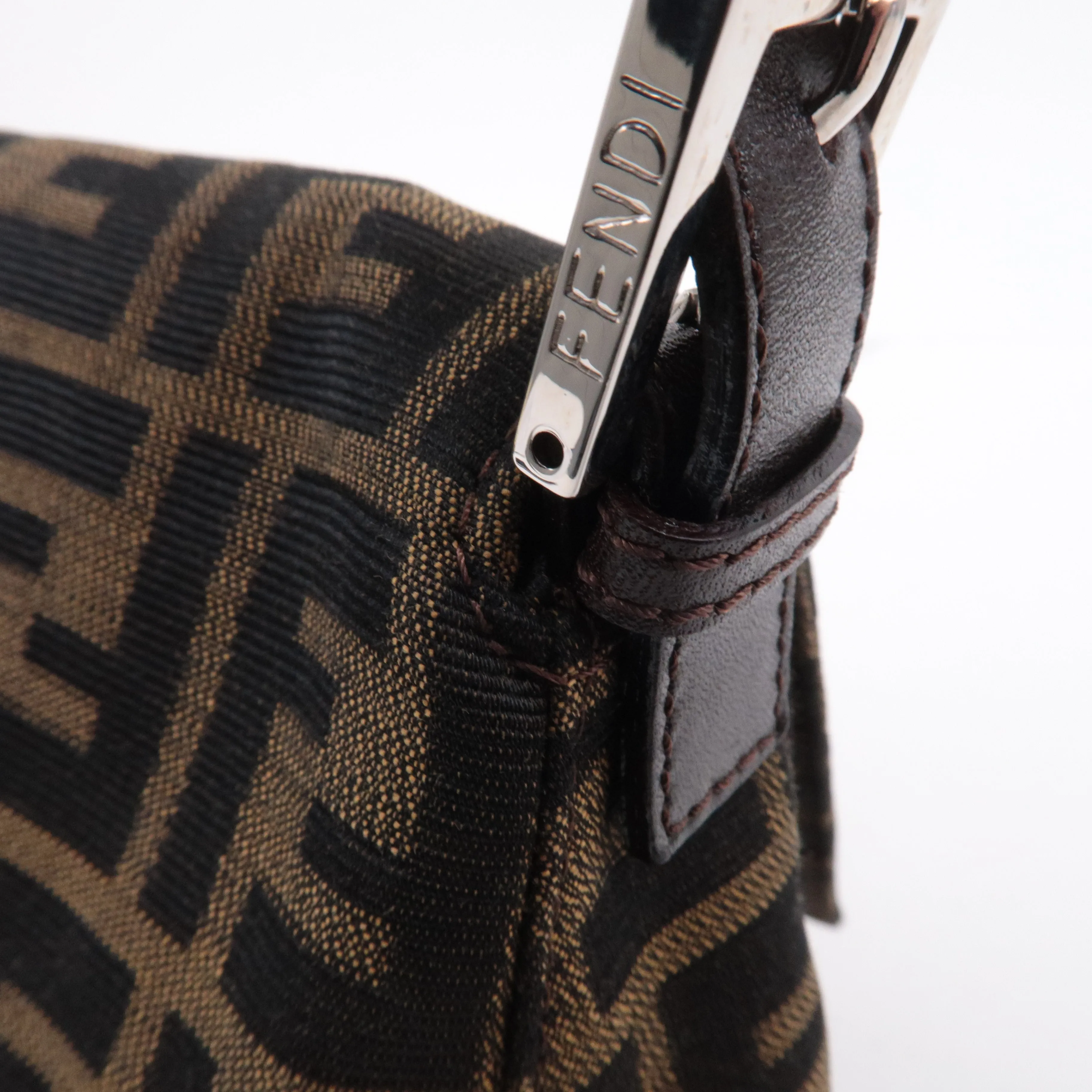 FENDI Mamma Baguette Zucca Canvas Leather Shoulder Bag 26325