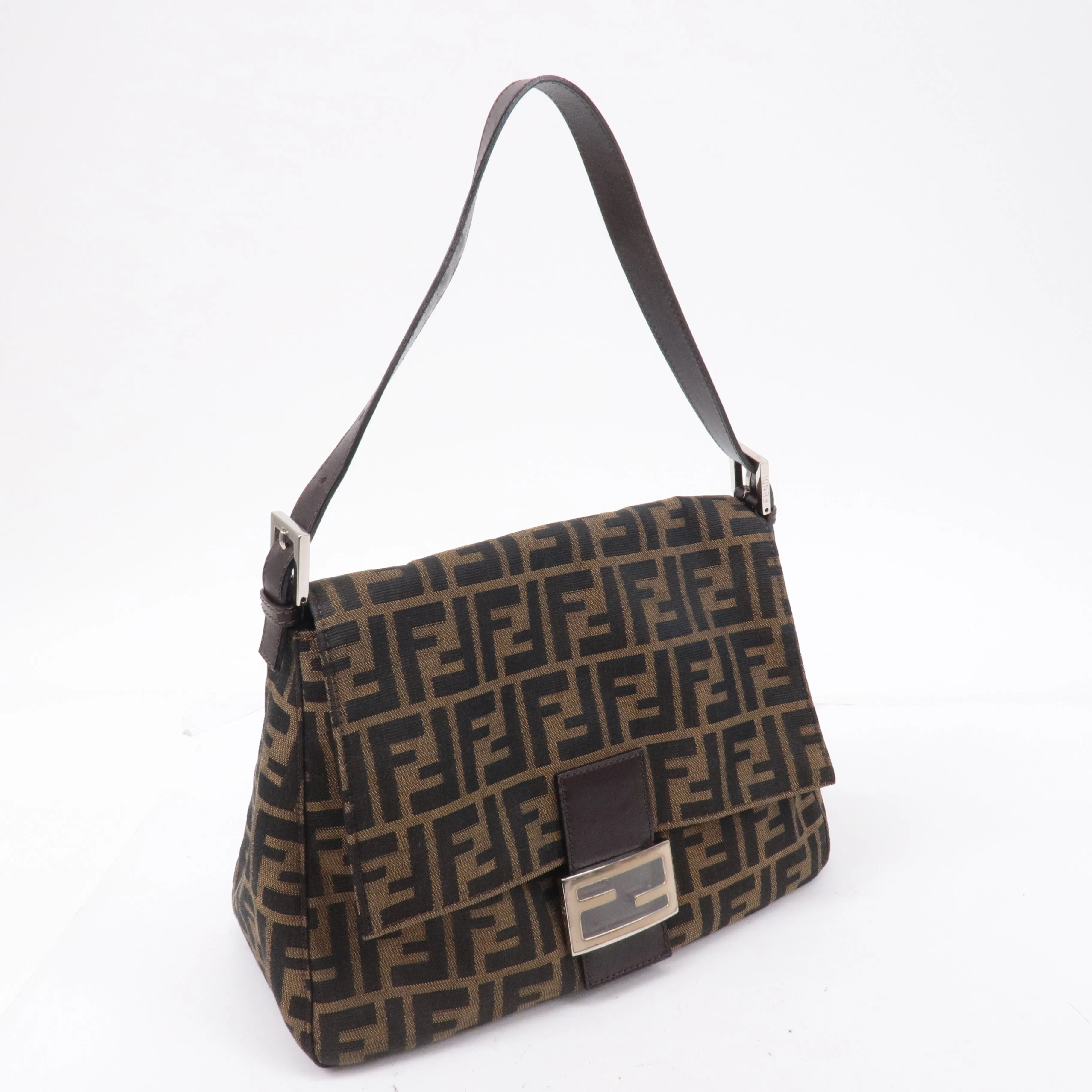FENDI Mamma Baguette Zucca Canvas Leather Shoulder Bag 26325