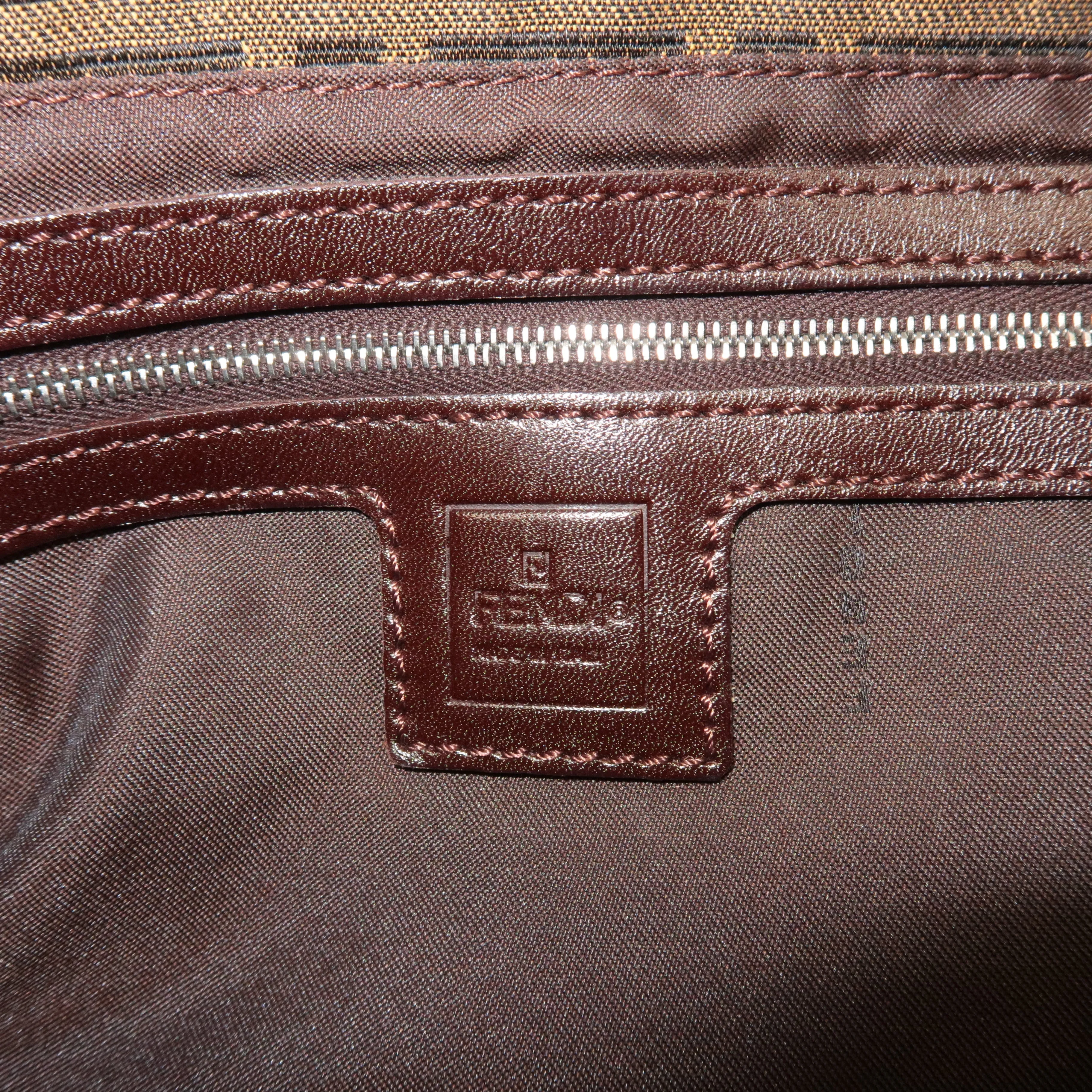 FENDI Mamma Baguette Zucca Canvas Leather Shoulder Bag 26325