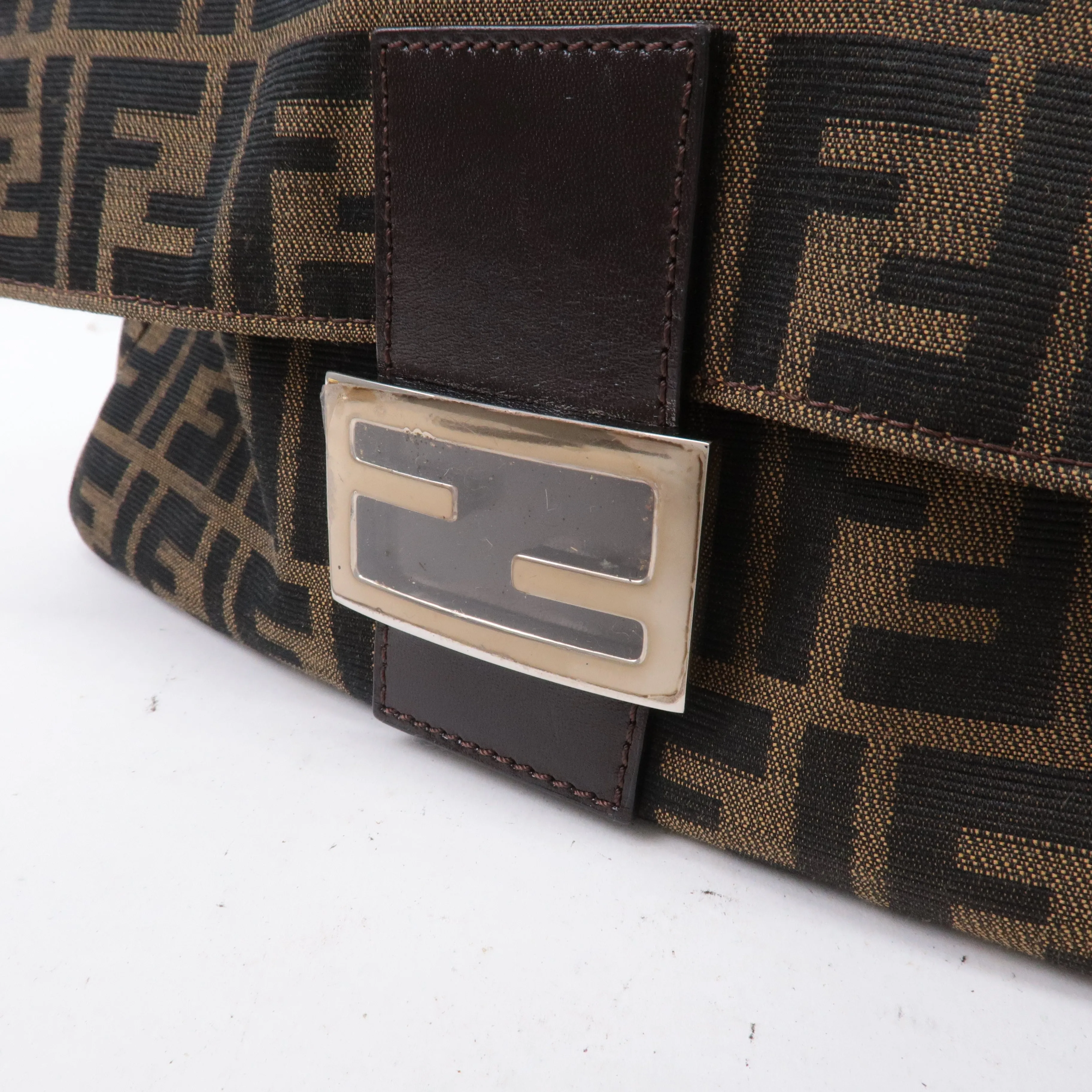 FENDI Mamma Baguette Zucca Canvas Leather Shoulder Bag 26325