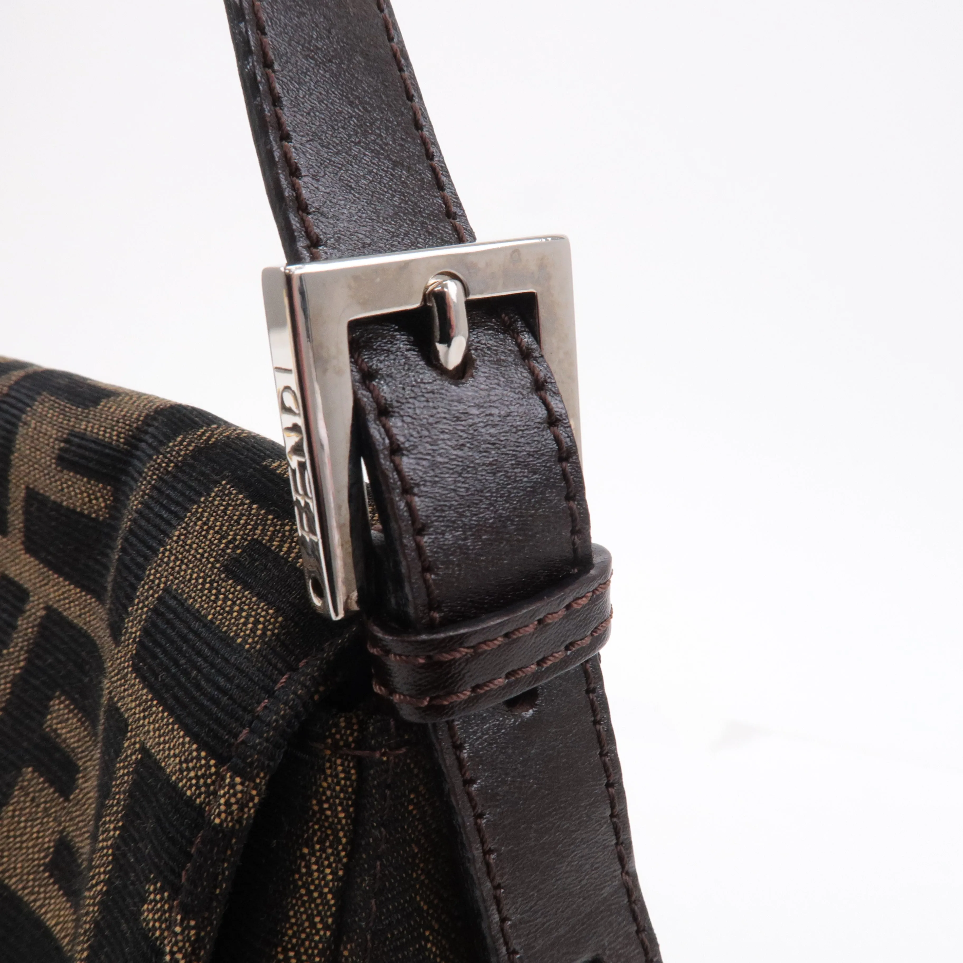 FENDI Mamma Baguette Zucca Canvas Leather Shoulder Bag 26325