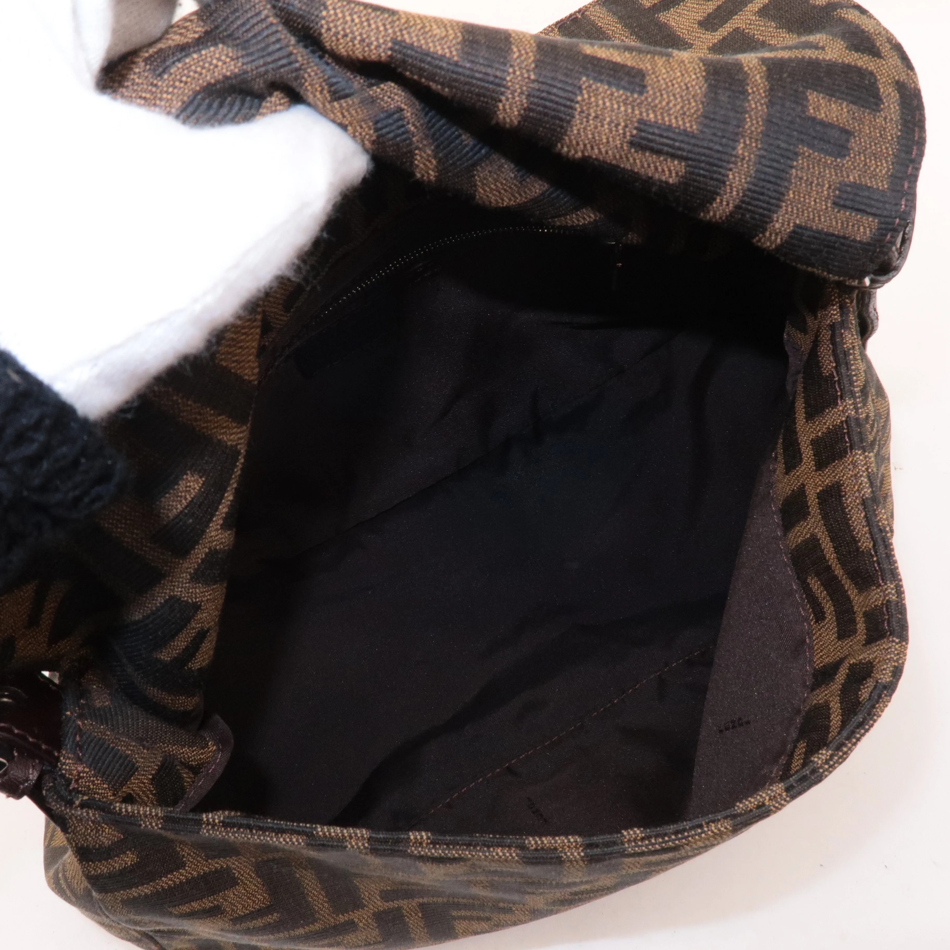 FENDI Mamma Baguette Zucca Canvas Leather Shoulder Bag 26325