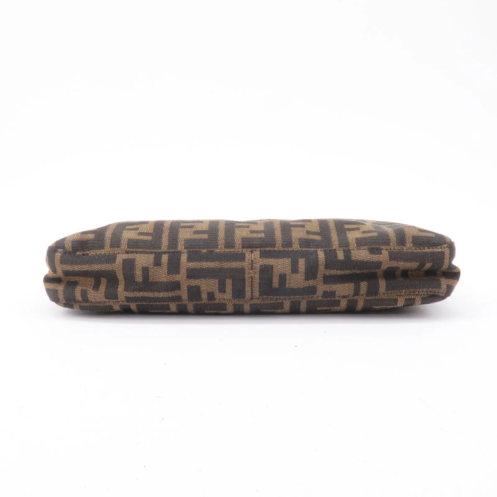 FENDI Zucca Canvas Leather Shoulder Bag Brown Black Brown