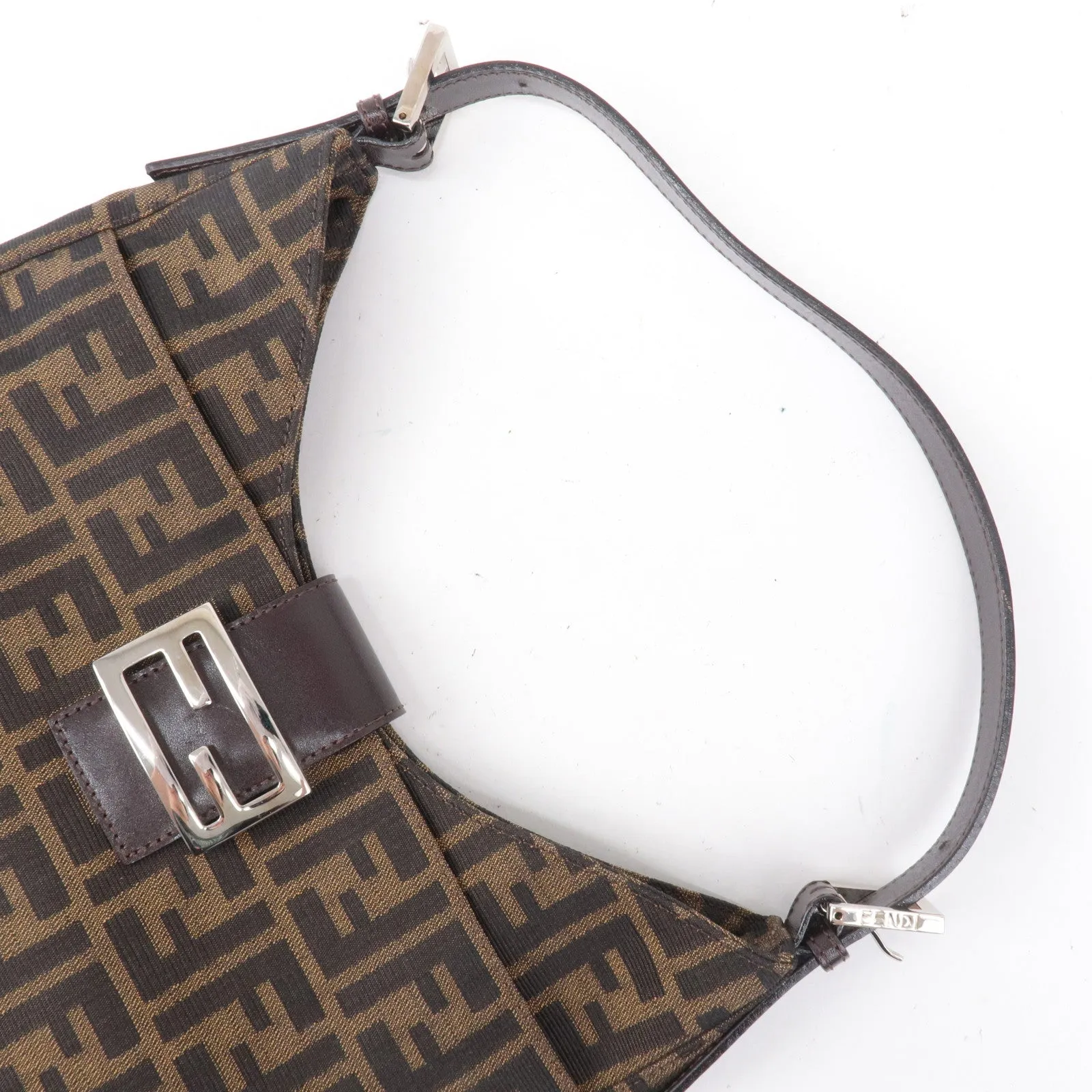 FENDI Zucca Canvas Leather Shoulder Bag Brown Black Brown