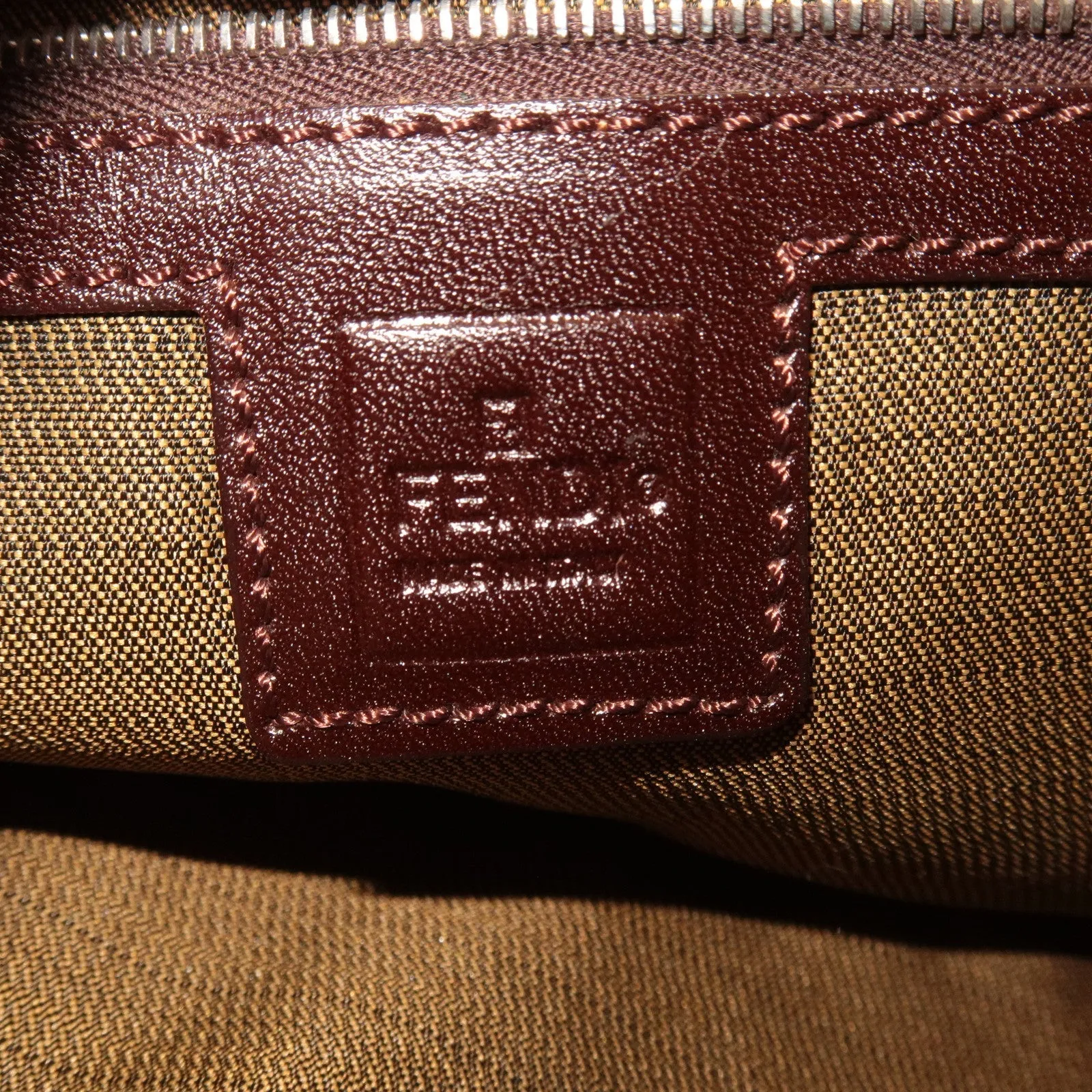FENDI Zucca Canvas Leather Shoulder Bag Brown Black Brown