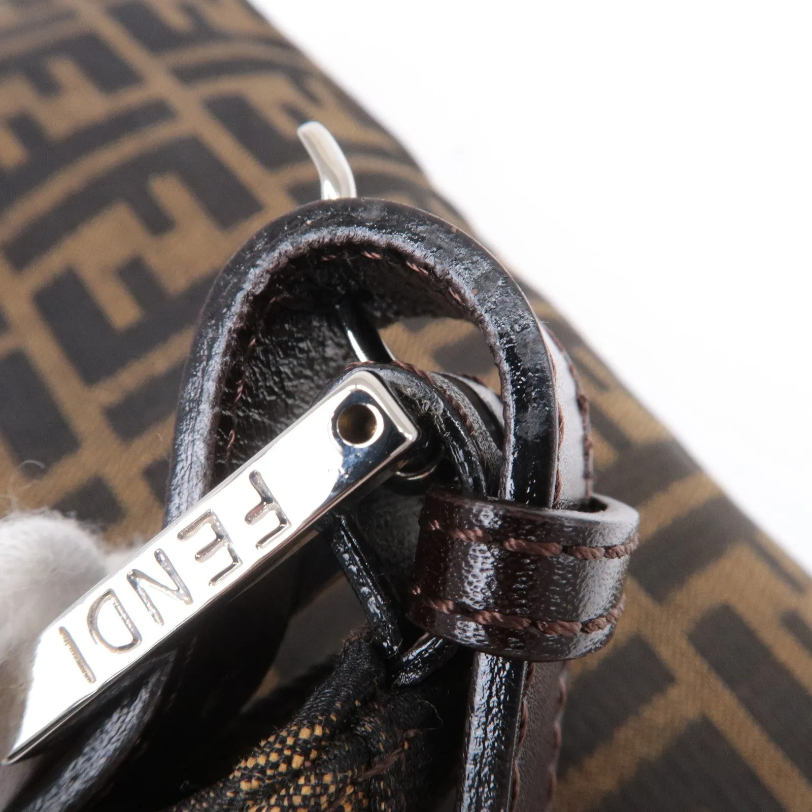 FENDI Zucca Canvas Leather Shoulder Bag Brown Black Brown