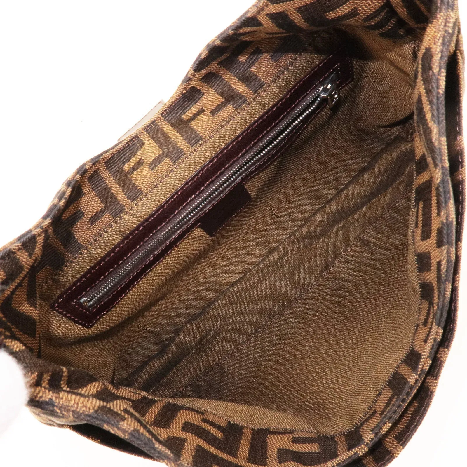 FENDI Zucca Canvas Leather Shoulder Bag Brown Black Brown
