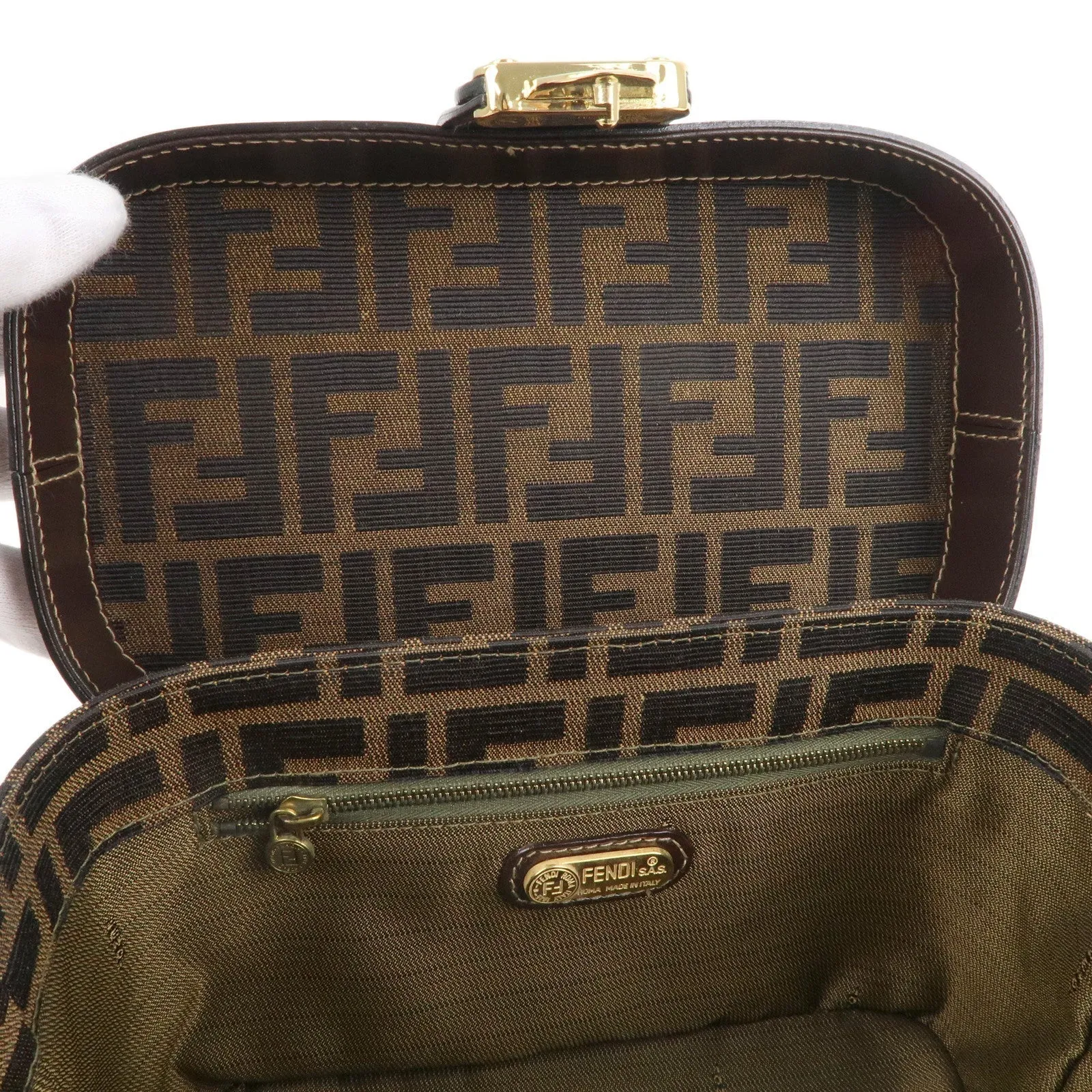FENDI Zucca Canvas Leather Vanity Bag 2way Hand Bag 0914931
