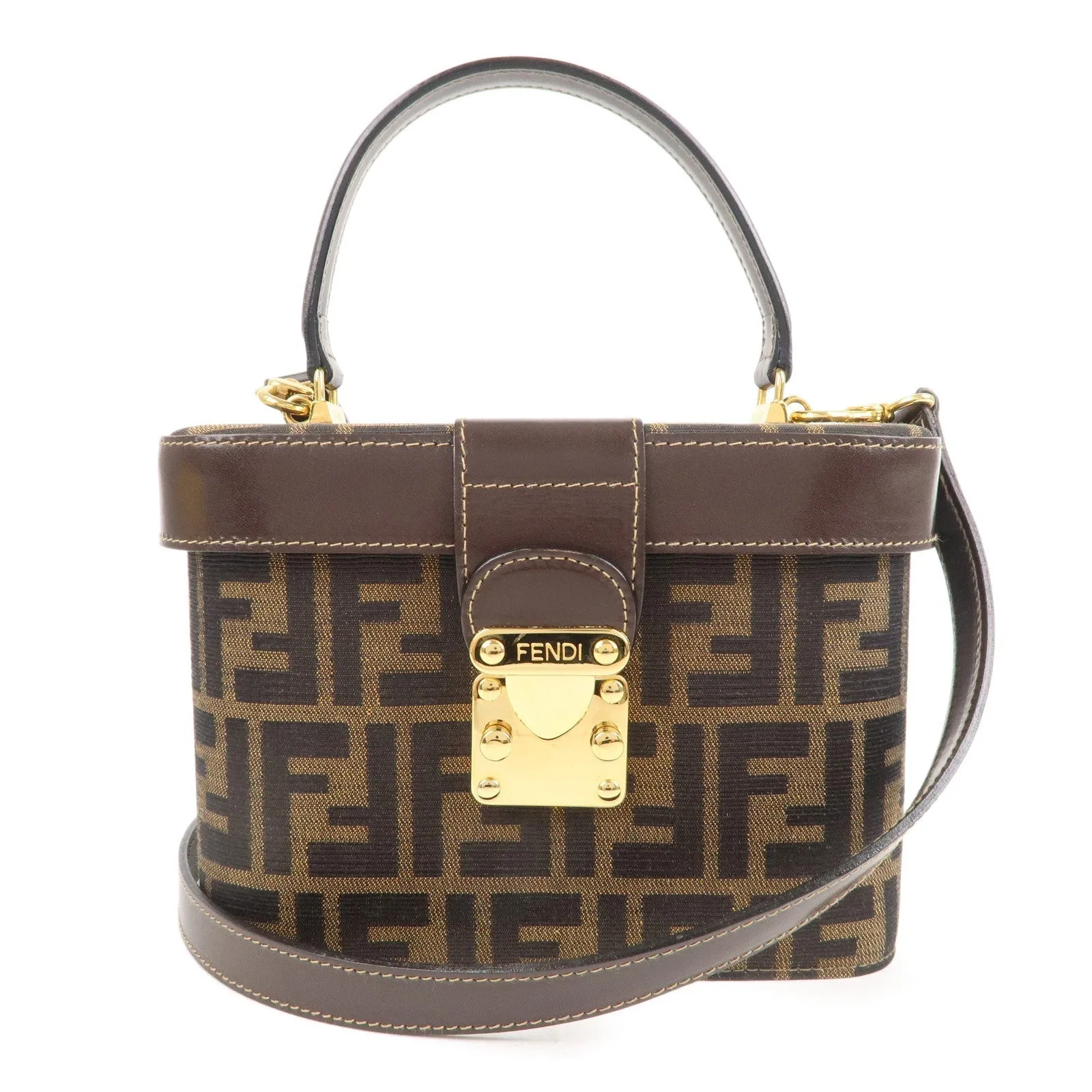 FENDI Zucca Canvas Leather Vanity Bag 2way Hand Bag 0914931