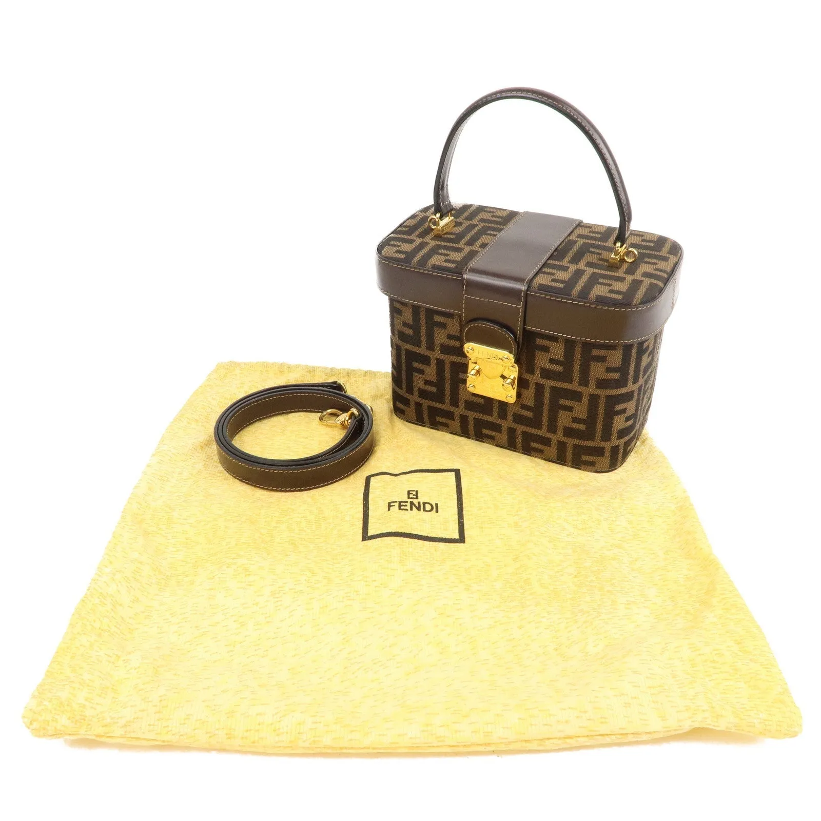 FENDI Zucca Canvas Leather Vanity Bag 2way Hand Bag 0914931