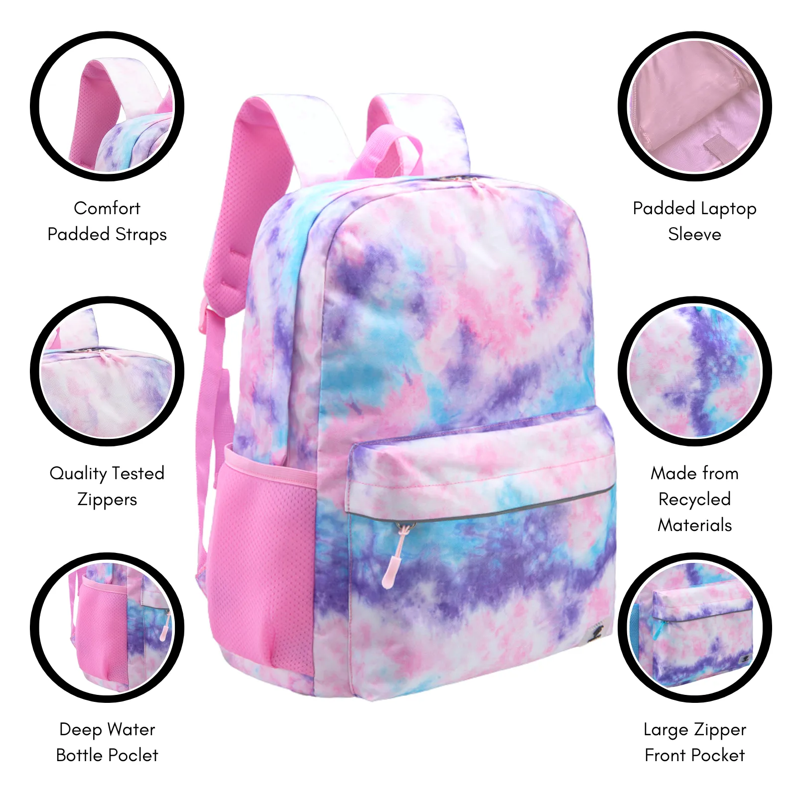 Girls Backpack and Lunch Box Set, Pink Tie Dye, Gives Back to Great Cause, 17 Inches