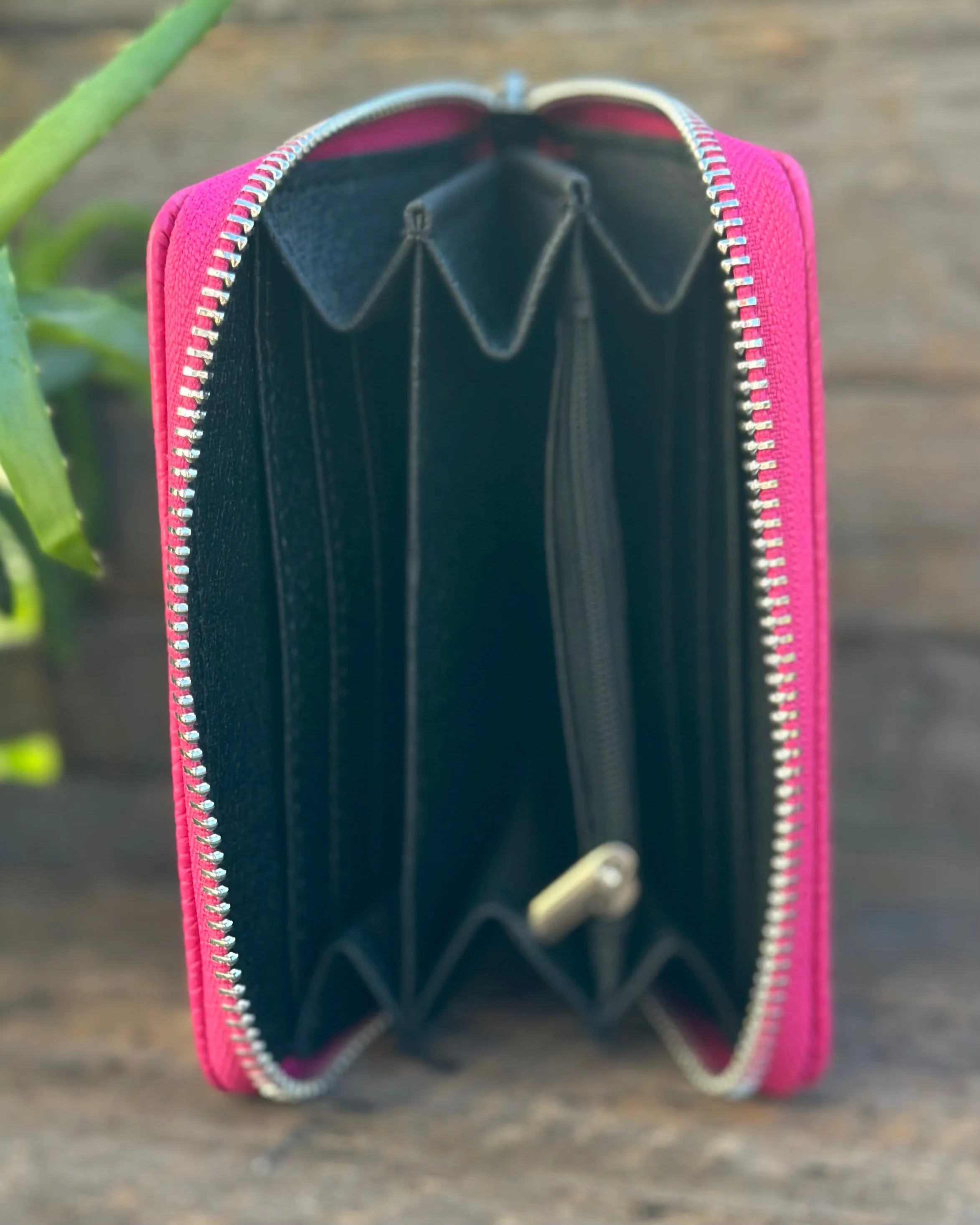 Leather Purse/Card Holder - Fuchsia