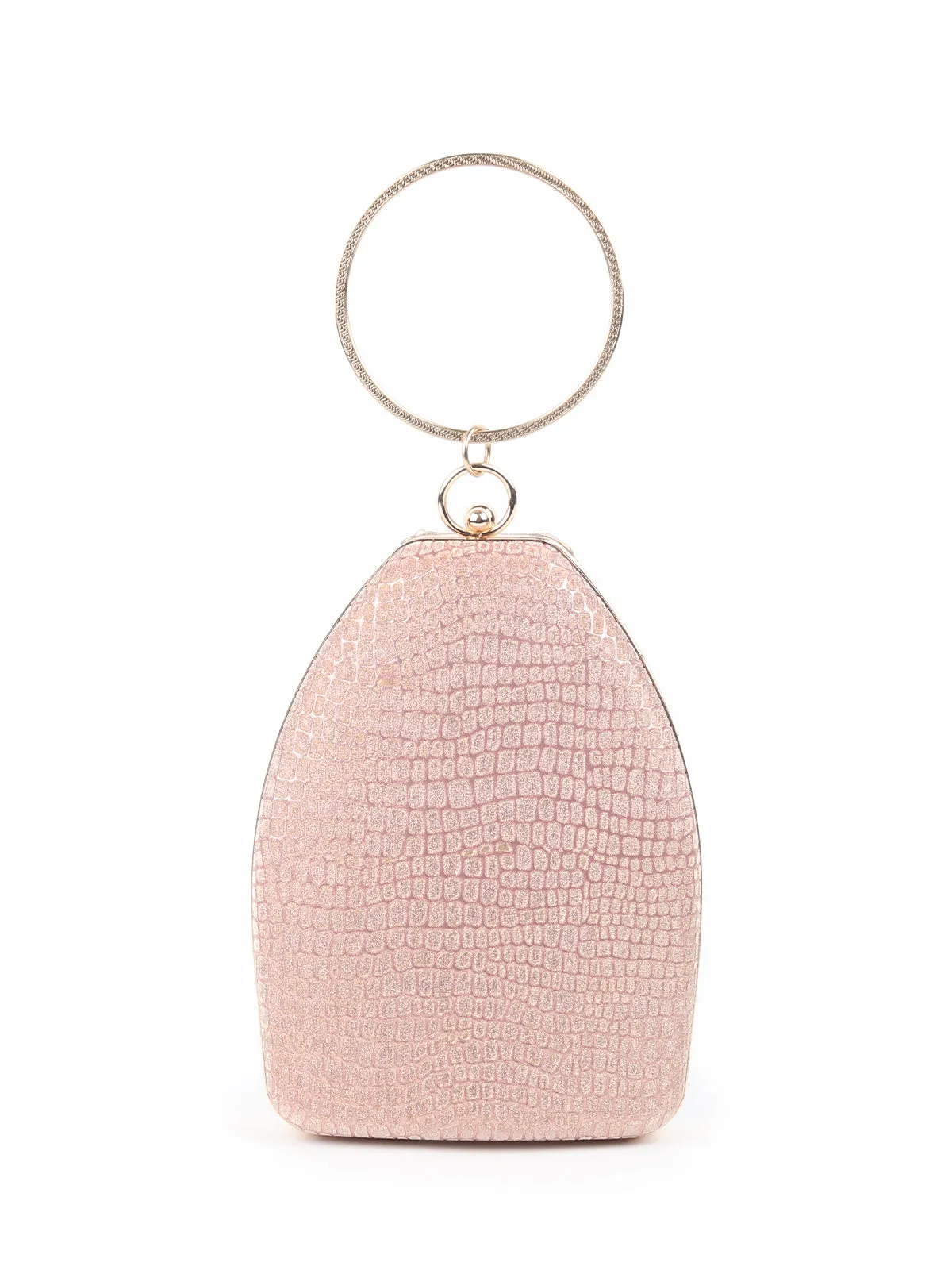 Odette Rose Gold Structured Shimmery Clutch For Women