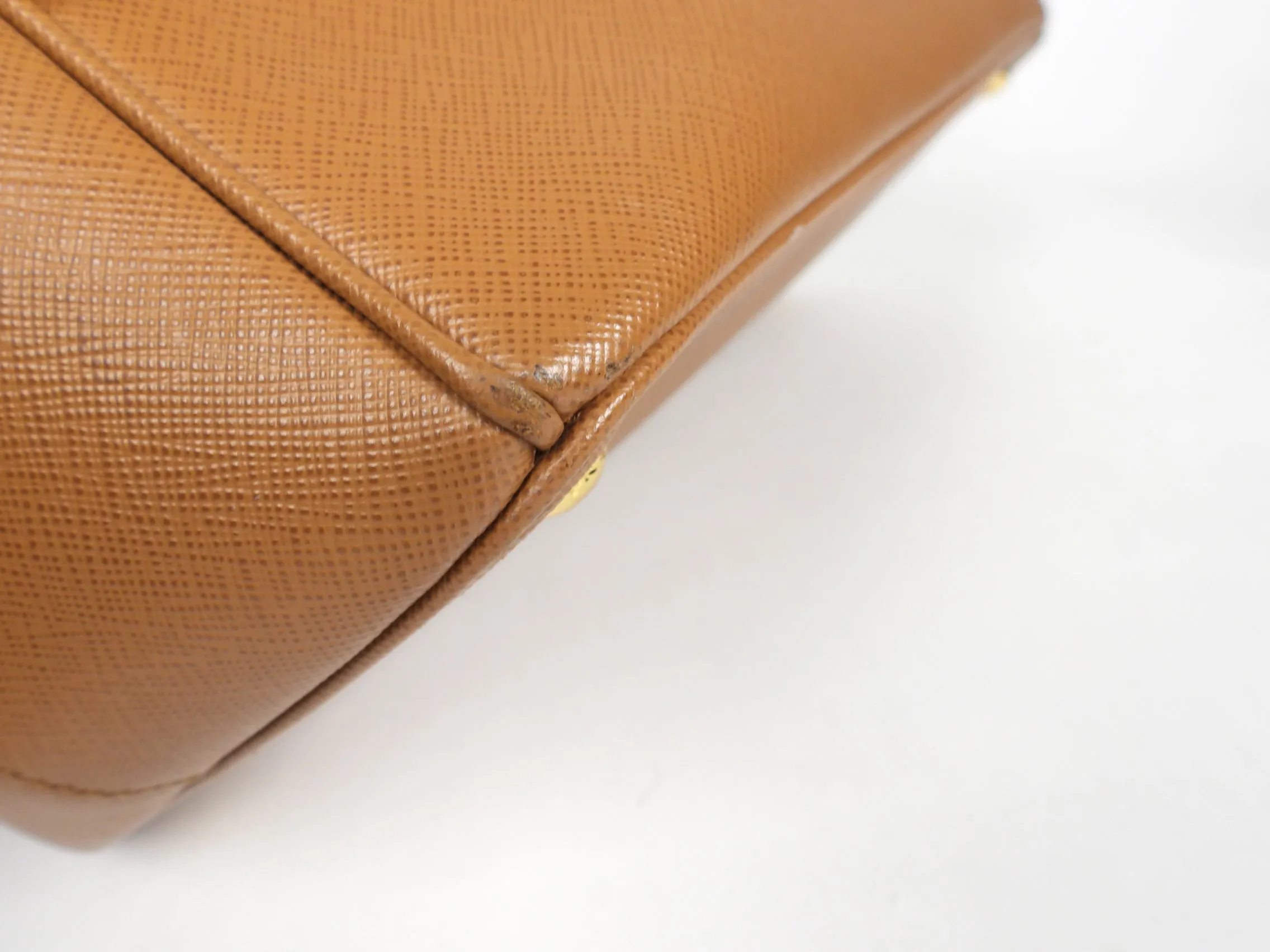 Prada Galleria Double Zip Tote Bag in Caramel Brown Saffiano Leather