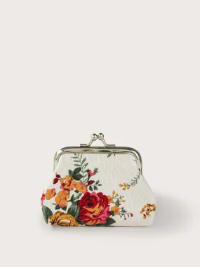Roses Pattern Kiss Lock Coin Purse Change Pouch Card Holder Coin Holder
