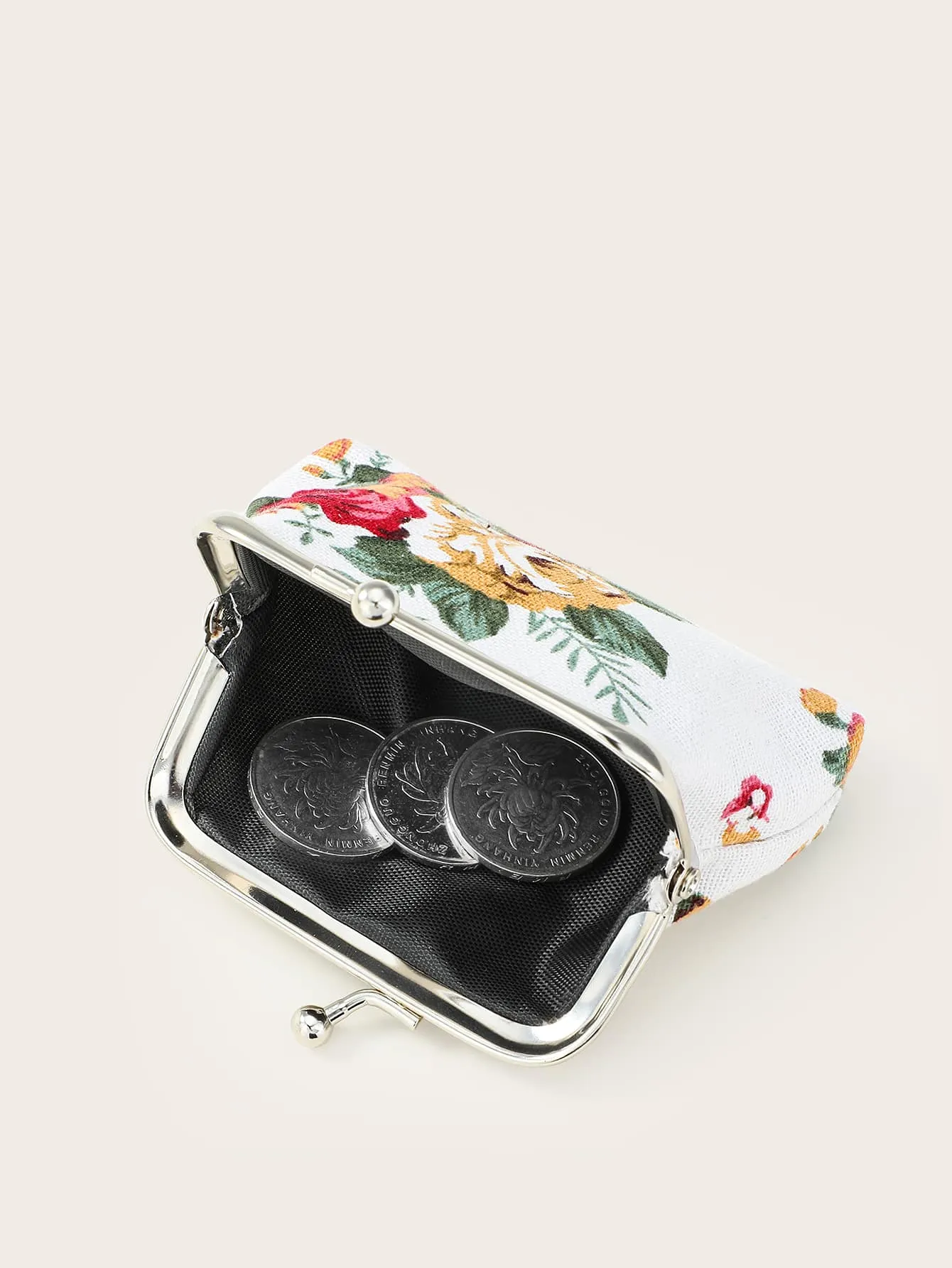 Roses Pattern Kiss Lock Coin Purse Change Pouch Card Holder Coin Holder