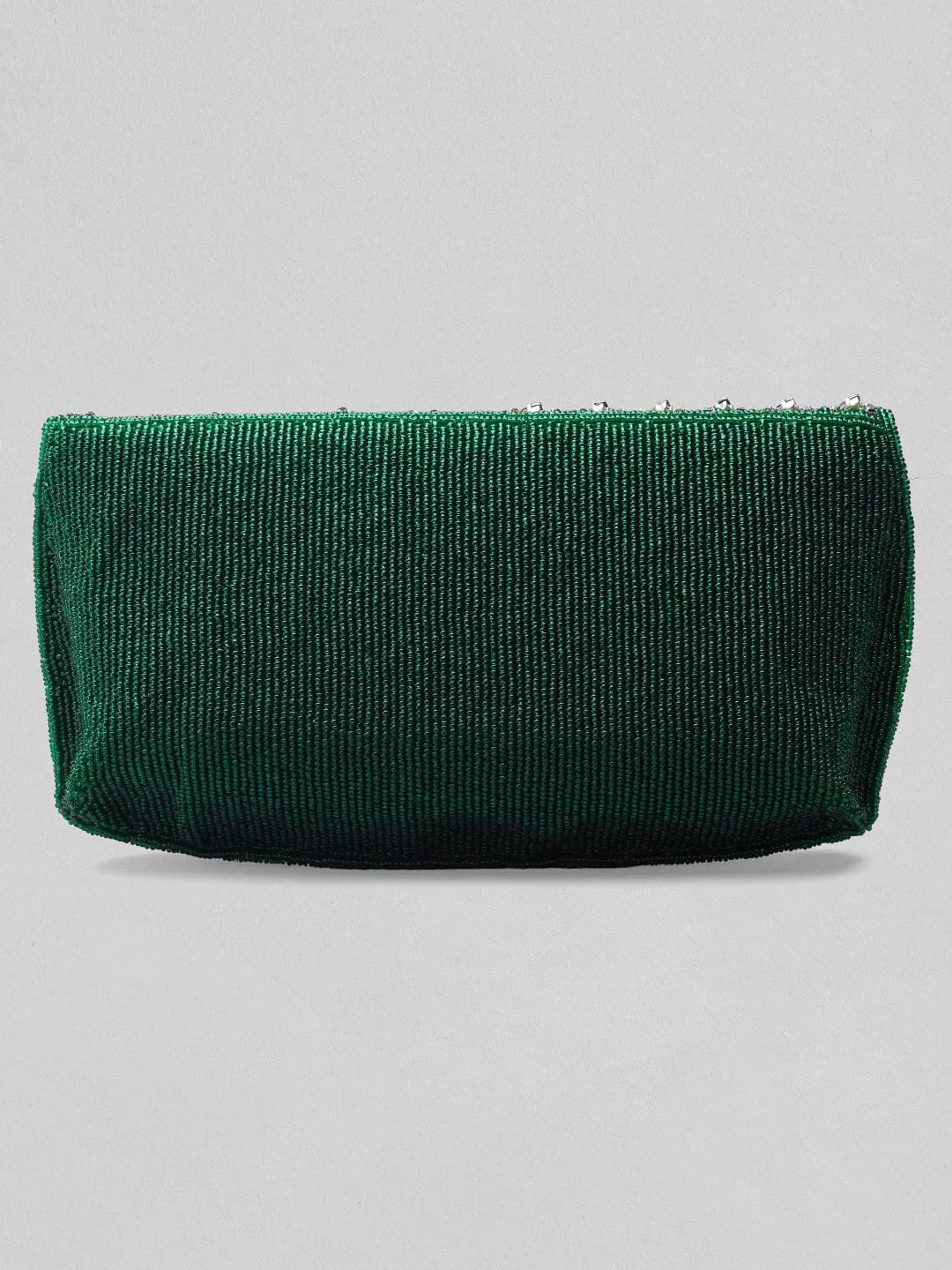 Rubans Green Colour Handbag With Embroided Green Stone Design.