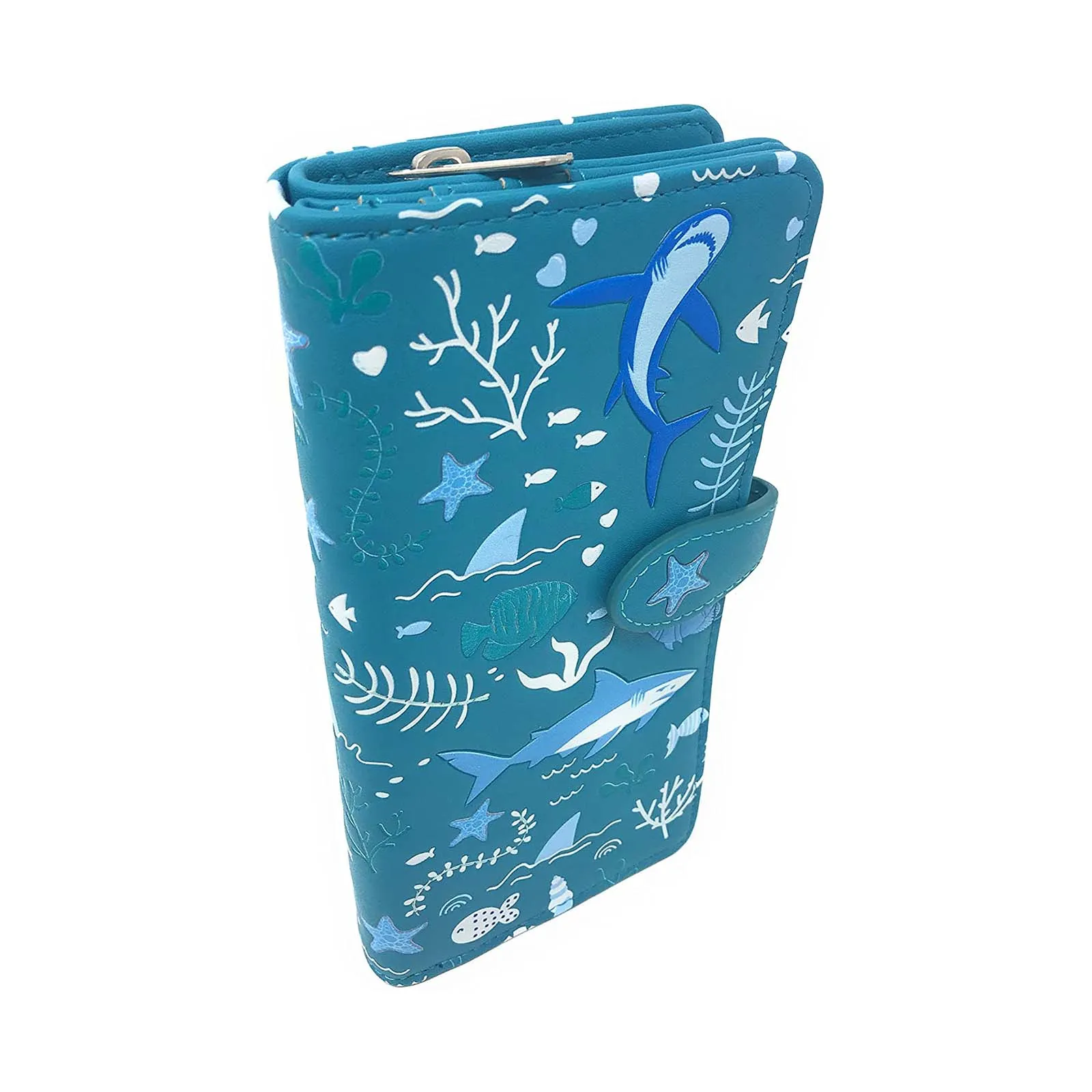 Shagwear Shark Pattern Large Dark Teal Zipper Wallet