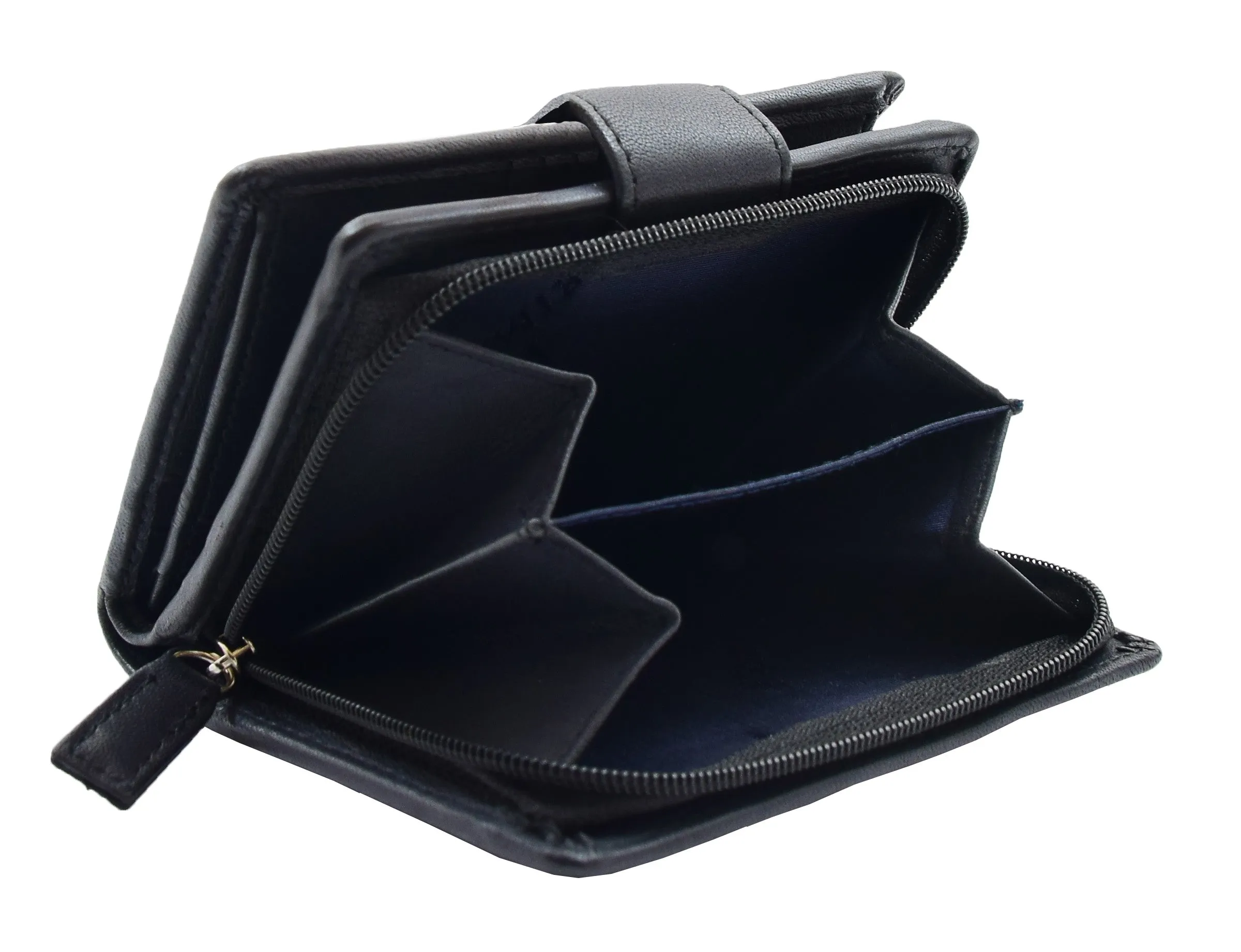 Womens Soft Leather Purse Mid-Sized Cards ID Notes Coins Pocket RFID Safe Boxed Alder Black