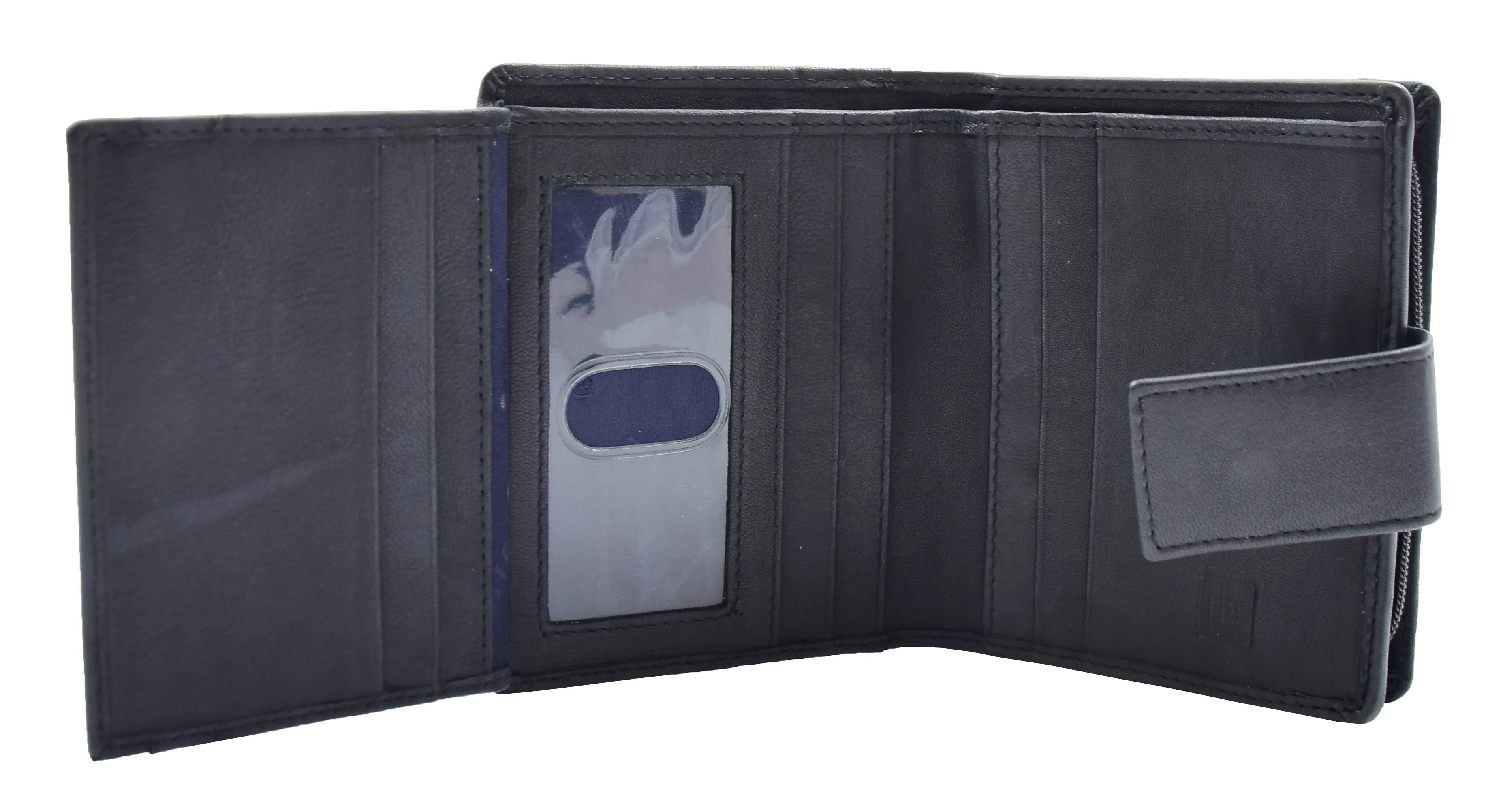 Womens Soft Leather Purse Mid-Sized Cards ID Notes Coins Pocket RFID Safe Boxed Alder Black