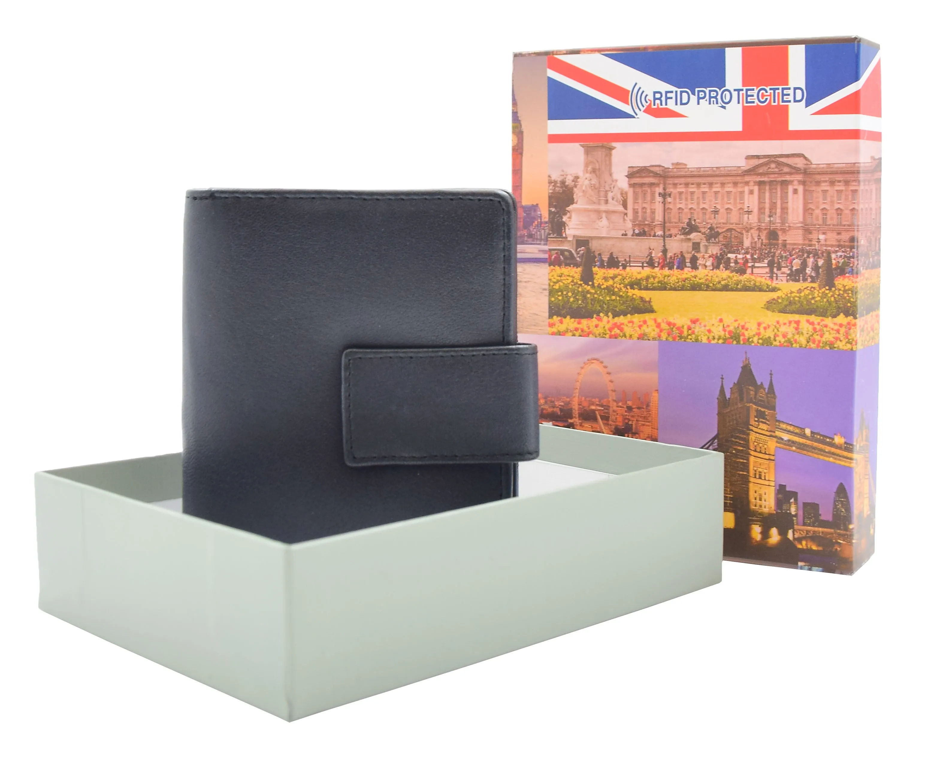 Womens Soft Leather Purse Mid-Sized Cards ID Notes Coins Pocket RFID Safe Boxed Alder Black