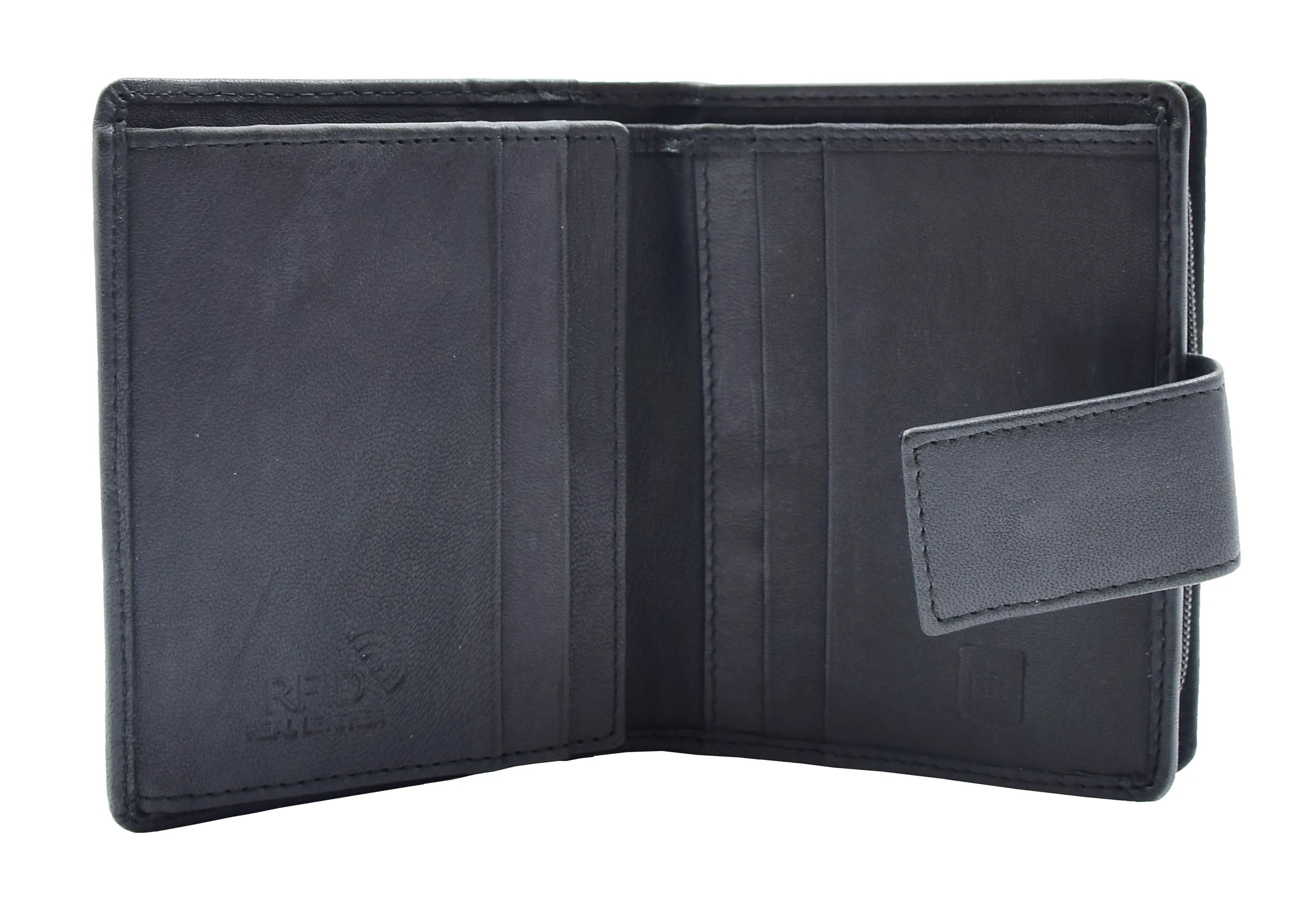 Womens Soft Leather Purse Mid-Sized Cards ID Notes Coins Pocket RFID Safe Boxed Alder Black