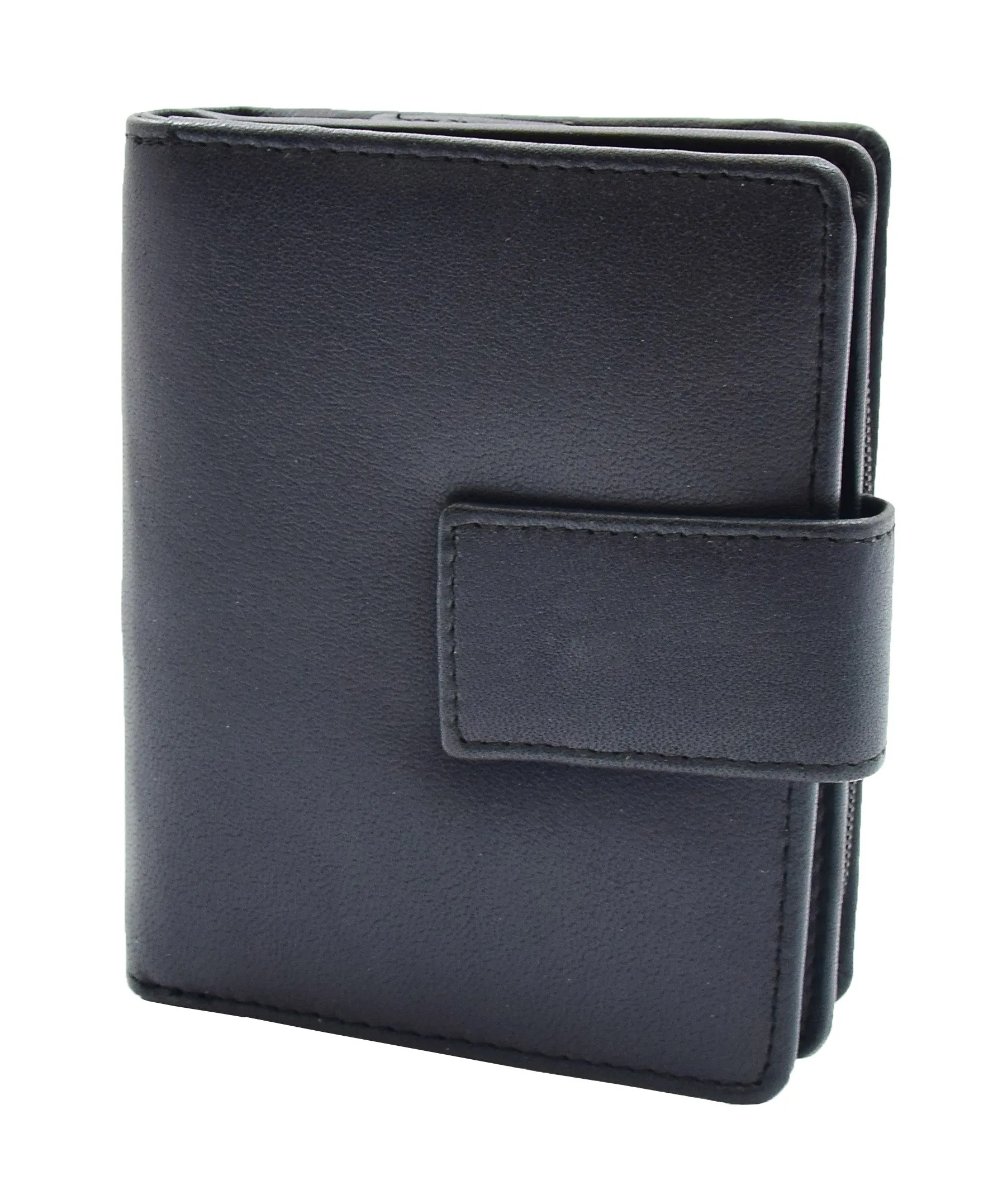 Womens Soft Leather Purse Mid-Sized Cards ID Notes Coins Pocket RFID Safe Boxed Alder Black